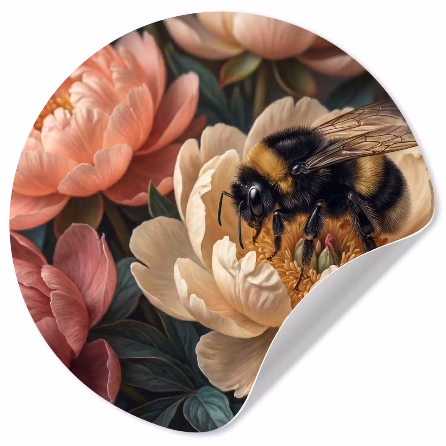 Bloemen - Insect - Natuur - Roze Wandcirkel behangsticker klein -3d