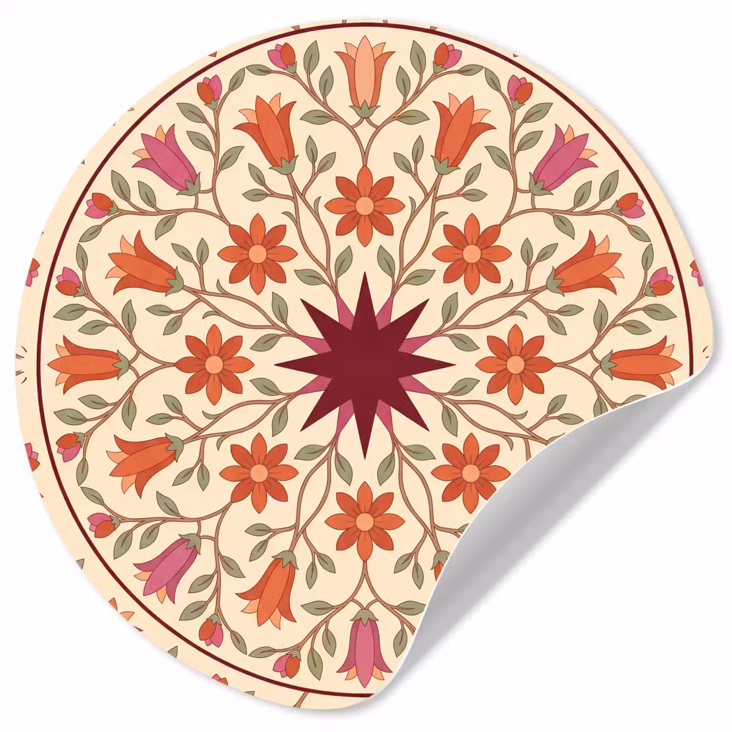 Bloemen - Mandala - Decoratief - Rood Wandcirkel behangsticker klein -3d