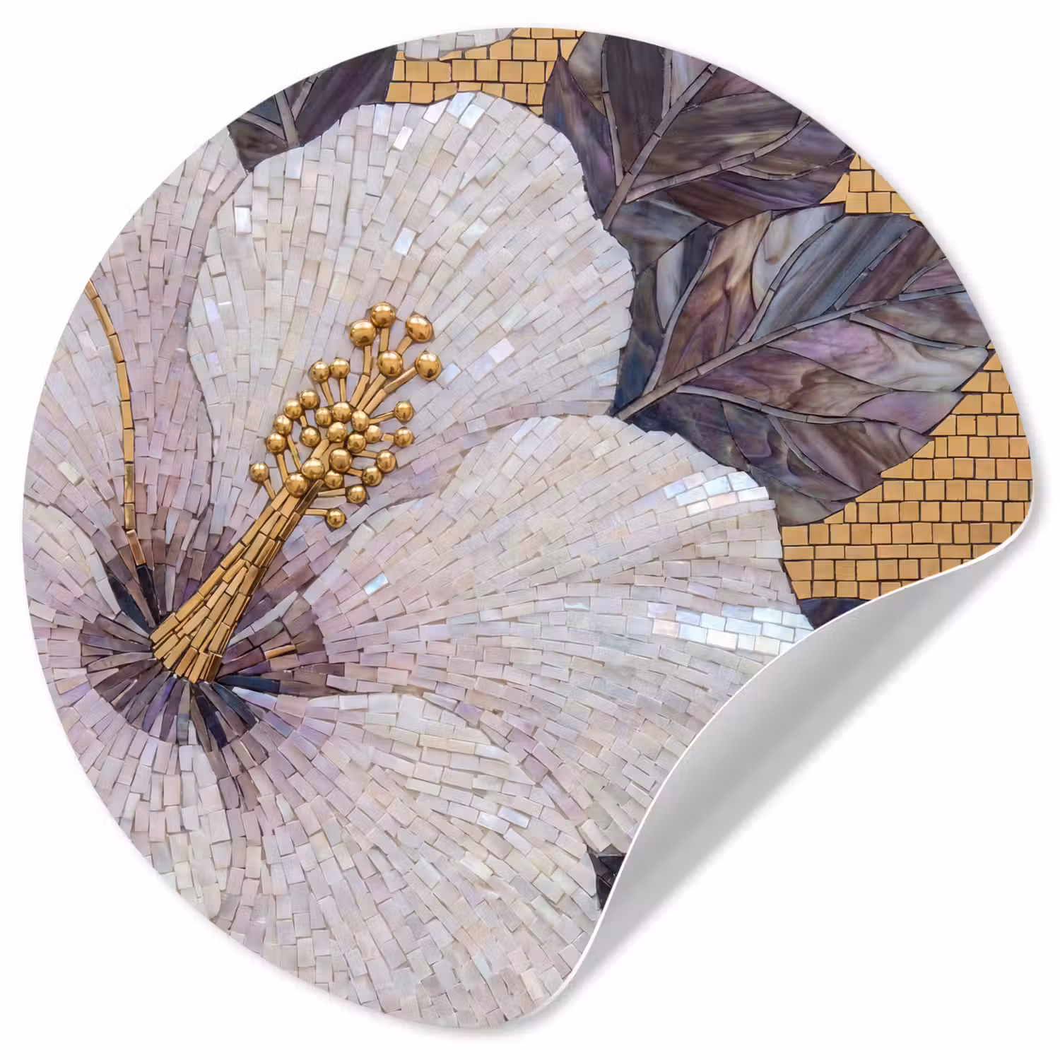Bloemen - Mozaïek - Kunst - Modern - Goud Wandcirkel behangsticker klein -3d