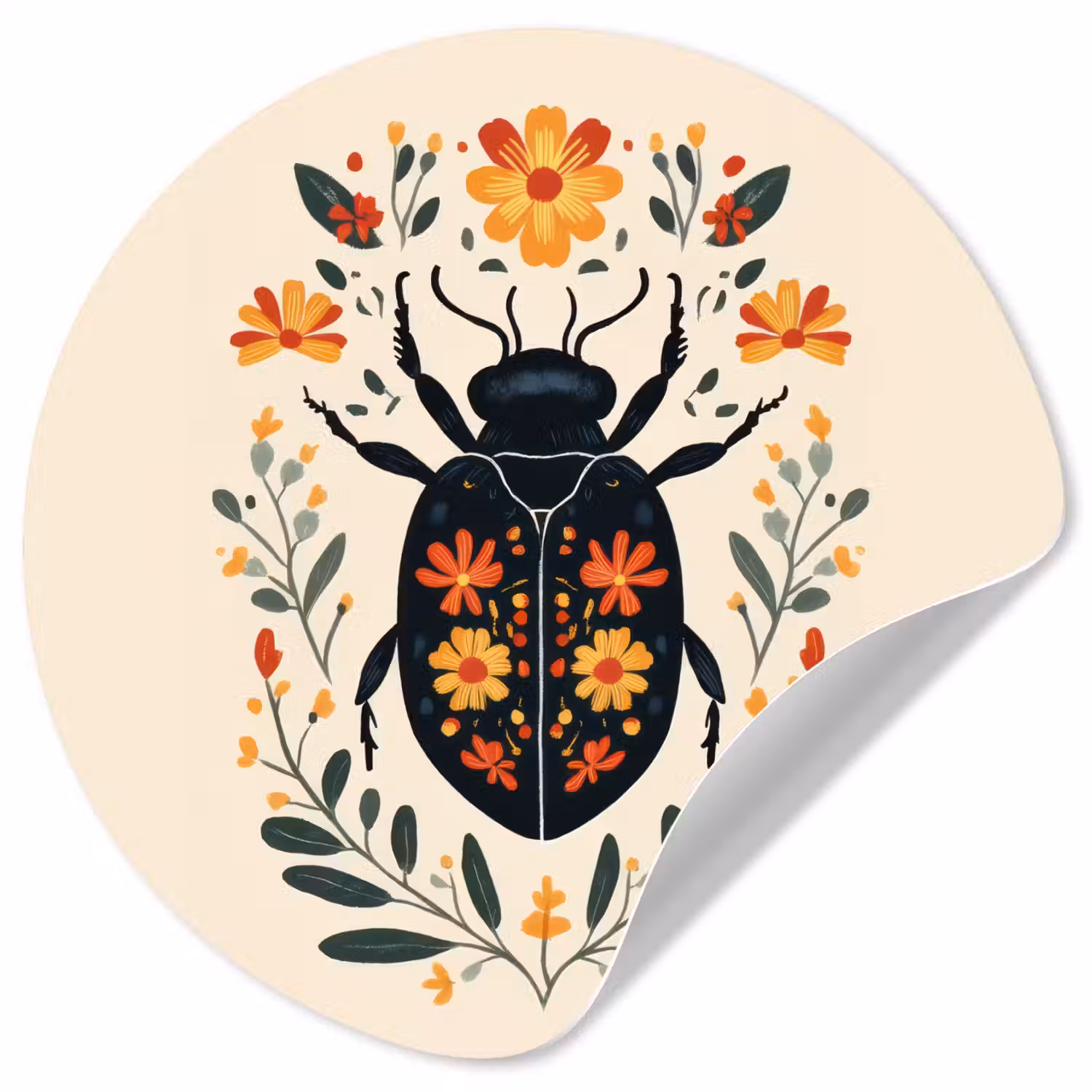 Bloemen - Oranje - Planten - Sierlijk Wandcirkel behangsticker klein -3d