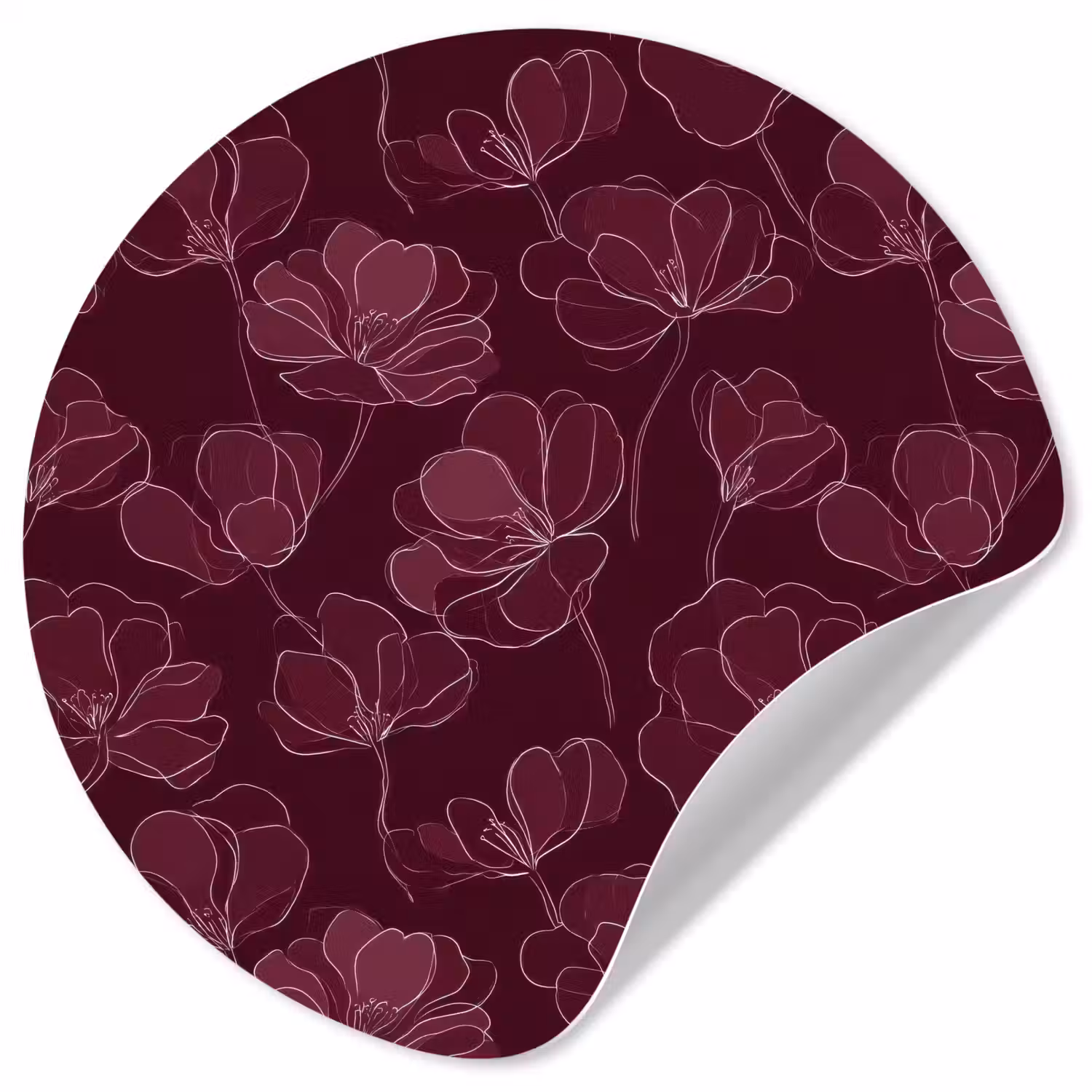 Bloemen - Patroon - Bordeauxrood Wandcirkel behangsticker klein 186 -3d