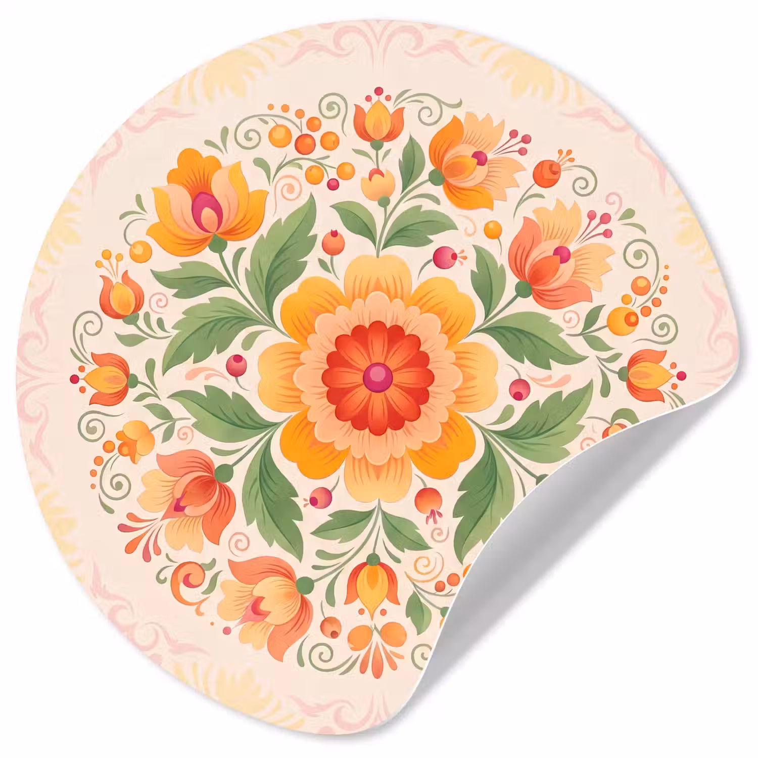 Bloemen - Patroon - Decoratief - Oranje Wandcirkel behangsticker klein -3d