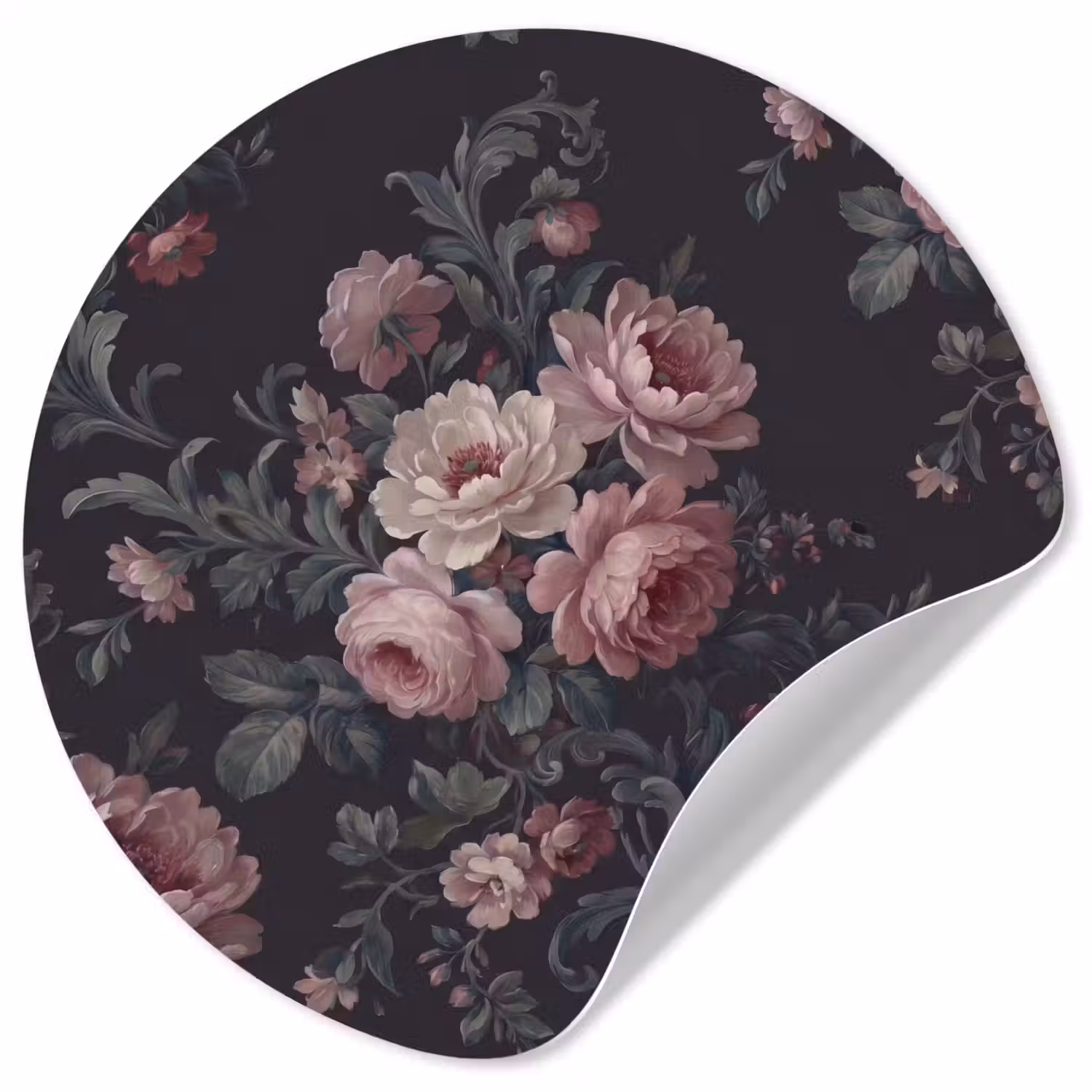 Bloemen - Patroon - Sierlijk - Roze - Donker Wandcirkel behangsticker klein -3d