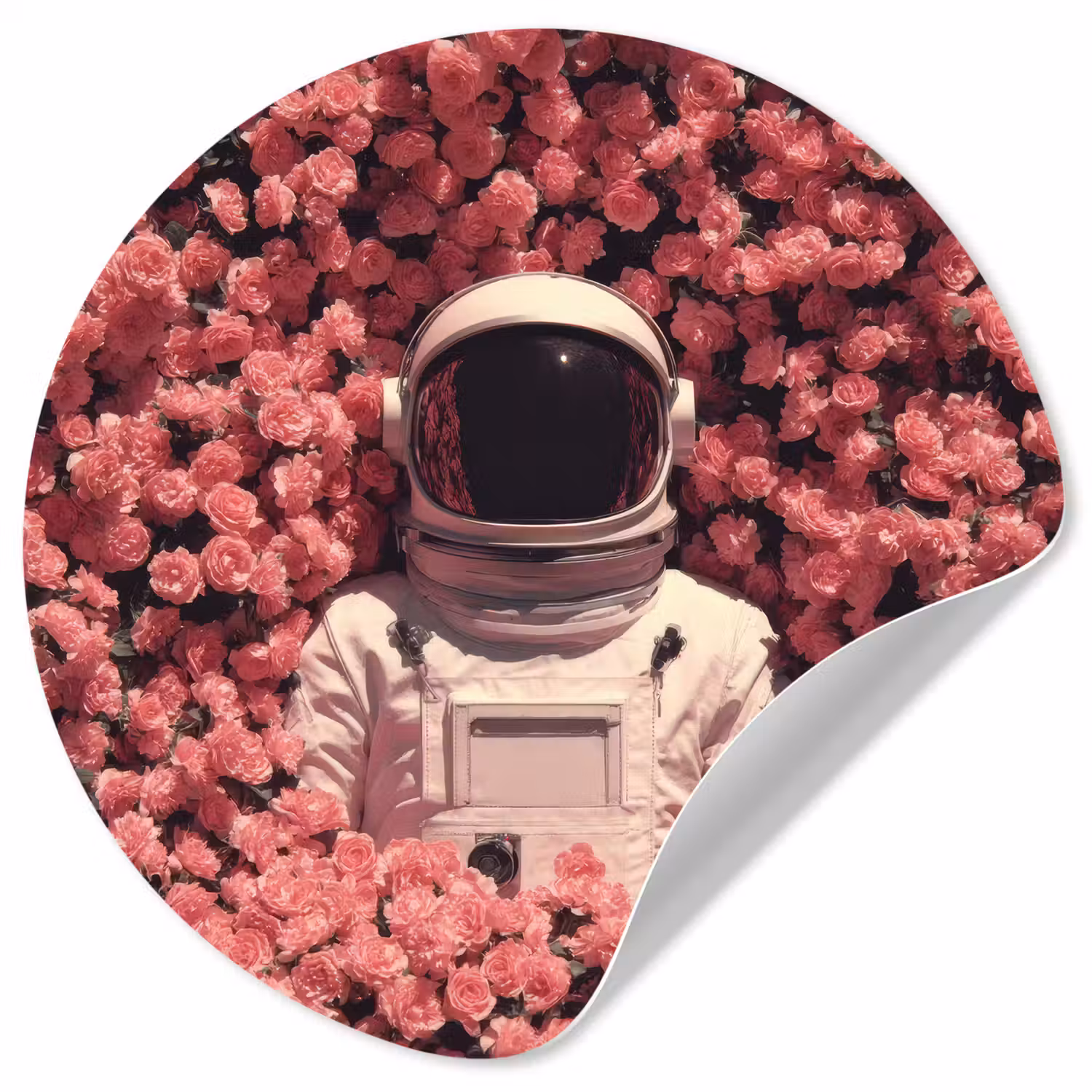 Bloemen - Roze - Astronaut Wandcirkel behangsticker klein -3d