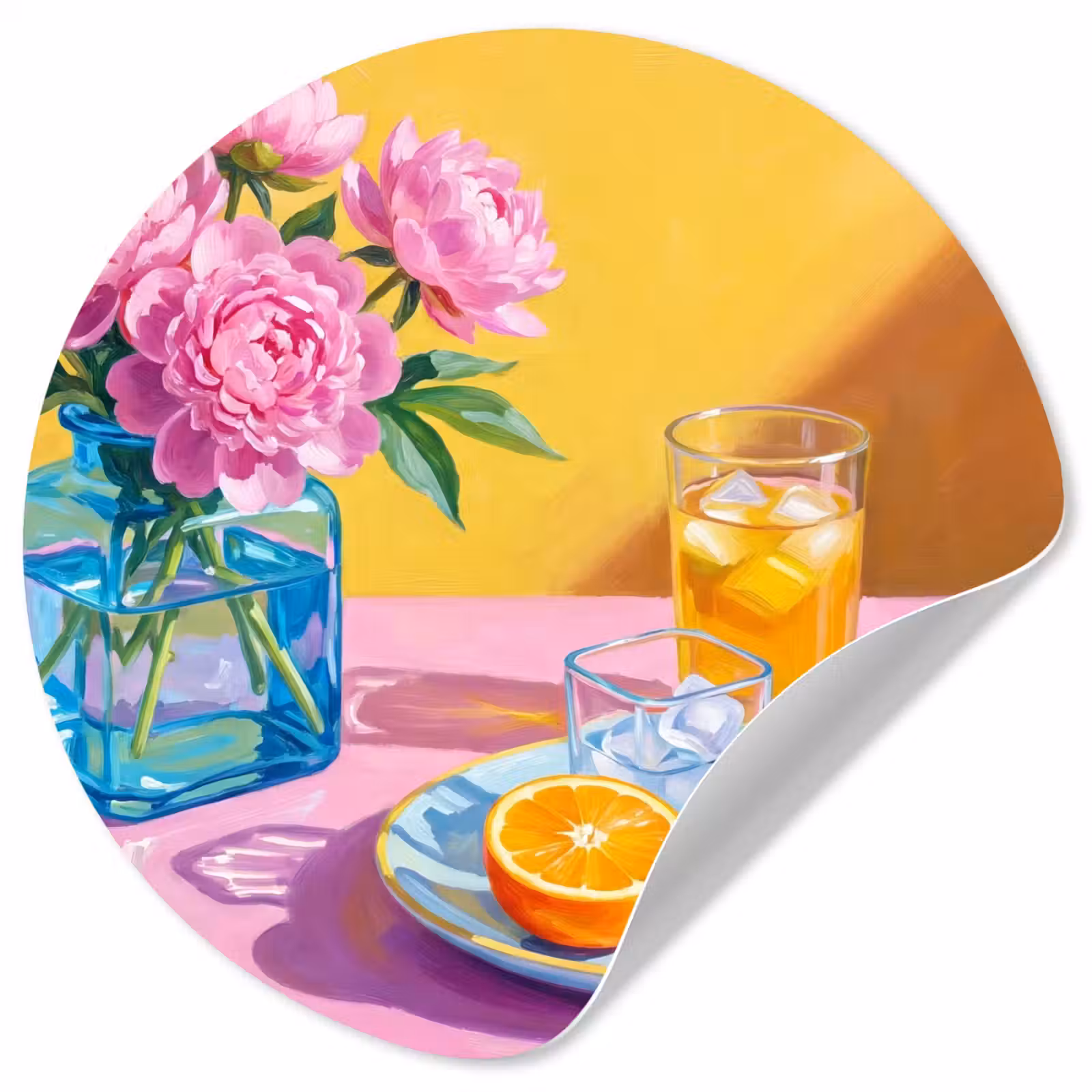 Behangcirkel - Bloemen - Roze - Modern - Bloemen - Roze - Modern Wandcirkel behangsticker klein
