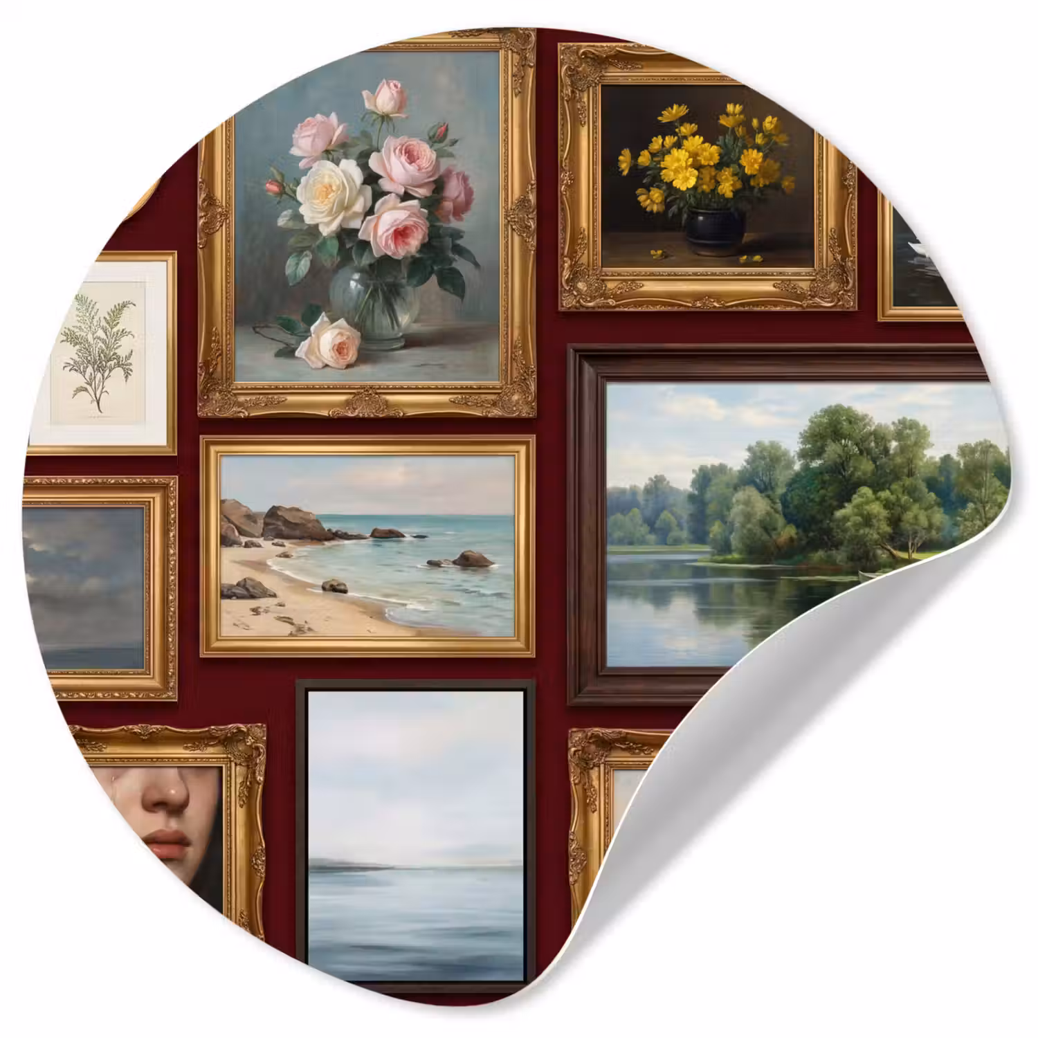 Bloemen - Vaas - Klassiek - Kunst - Rood Wandcirkel behangsticker klein -3d