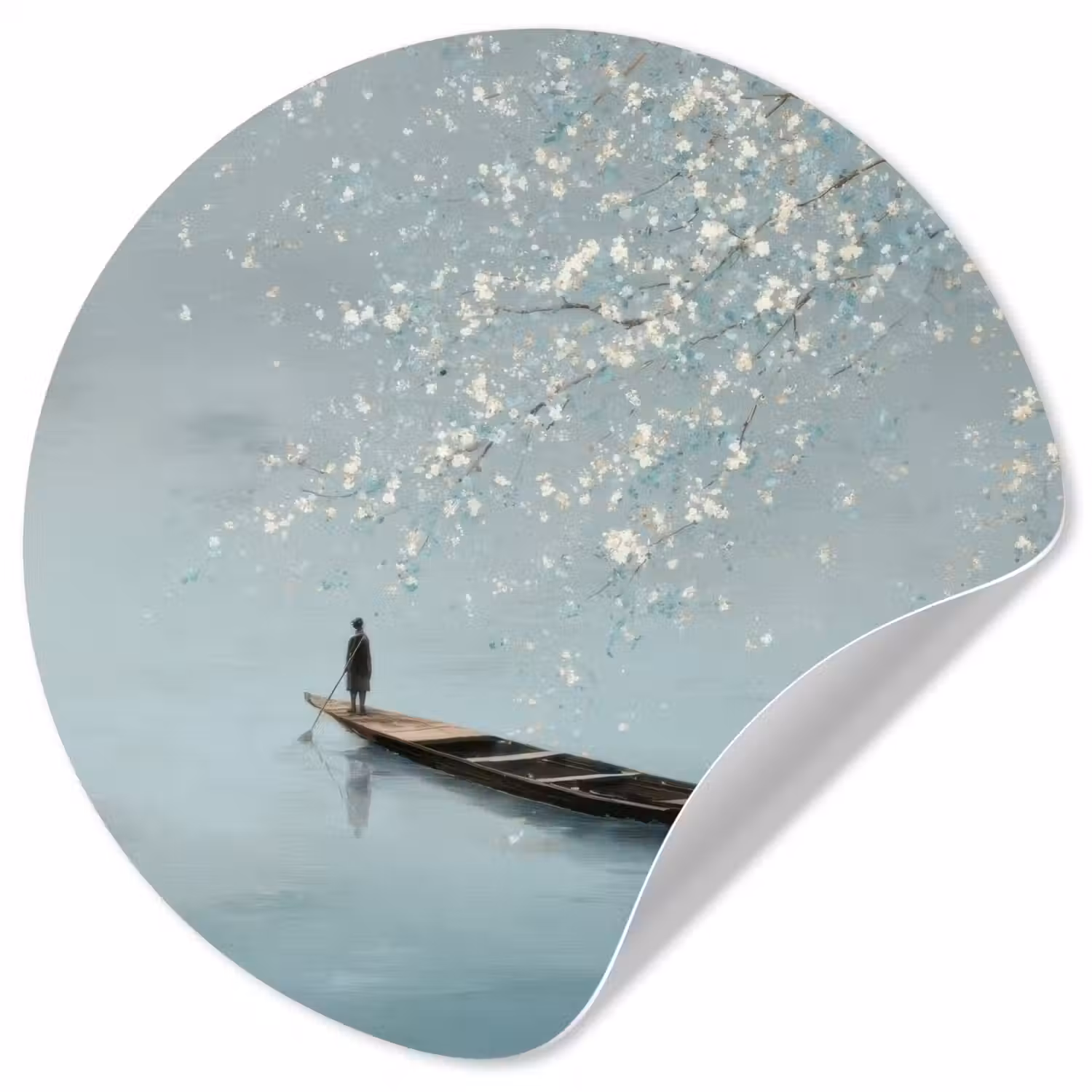 Bloesems - Minimalistisch - Wateroppervlak - Boot Wandcirkel behangsticker klein -3d
