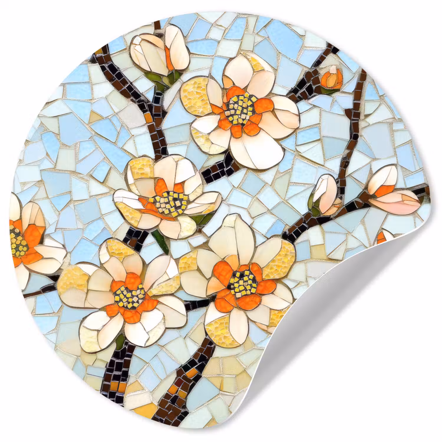 Bloesems - Wit - Mozaïek - Tak Wandcirkel behangsticker klein -3d
