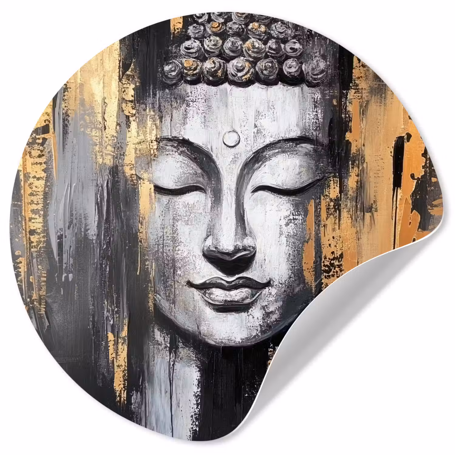 Boedhha - Penseelstreken - Goud - Abstract Wandcirkel behangsticker klein -3d
