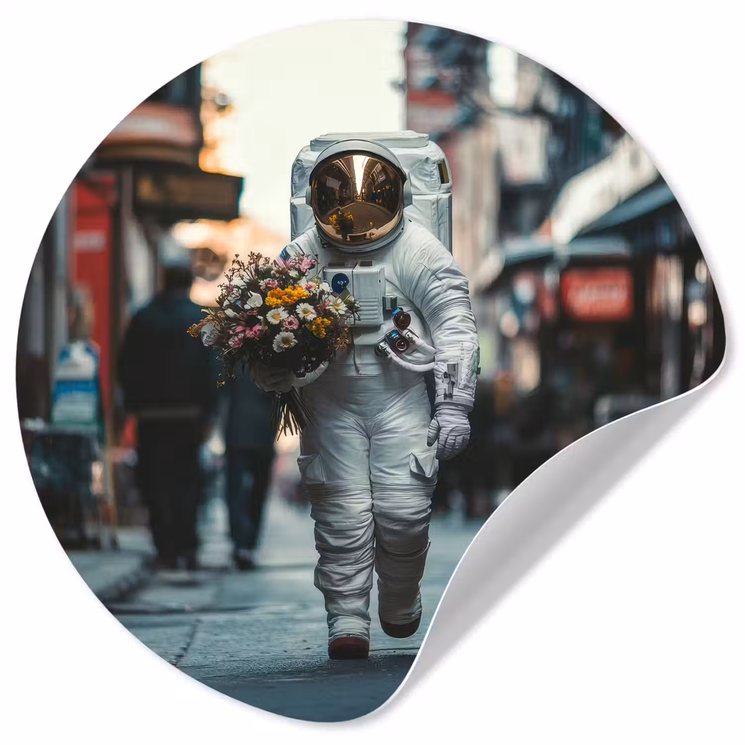 Boeket - Bloemen - Kleurrijk - Astronaut Wandcirkel behangsticker klein -3d