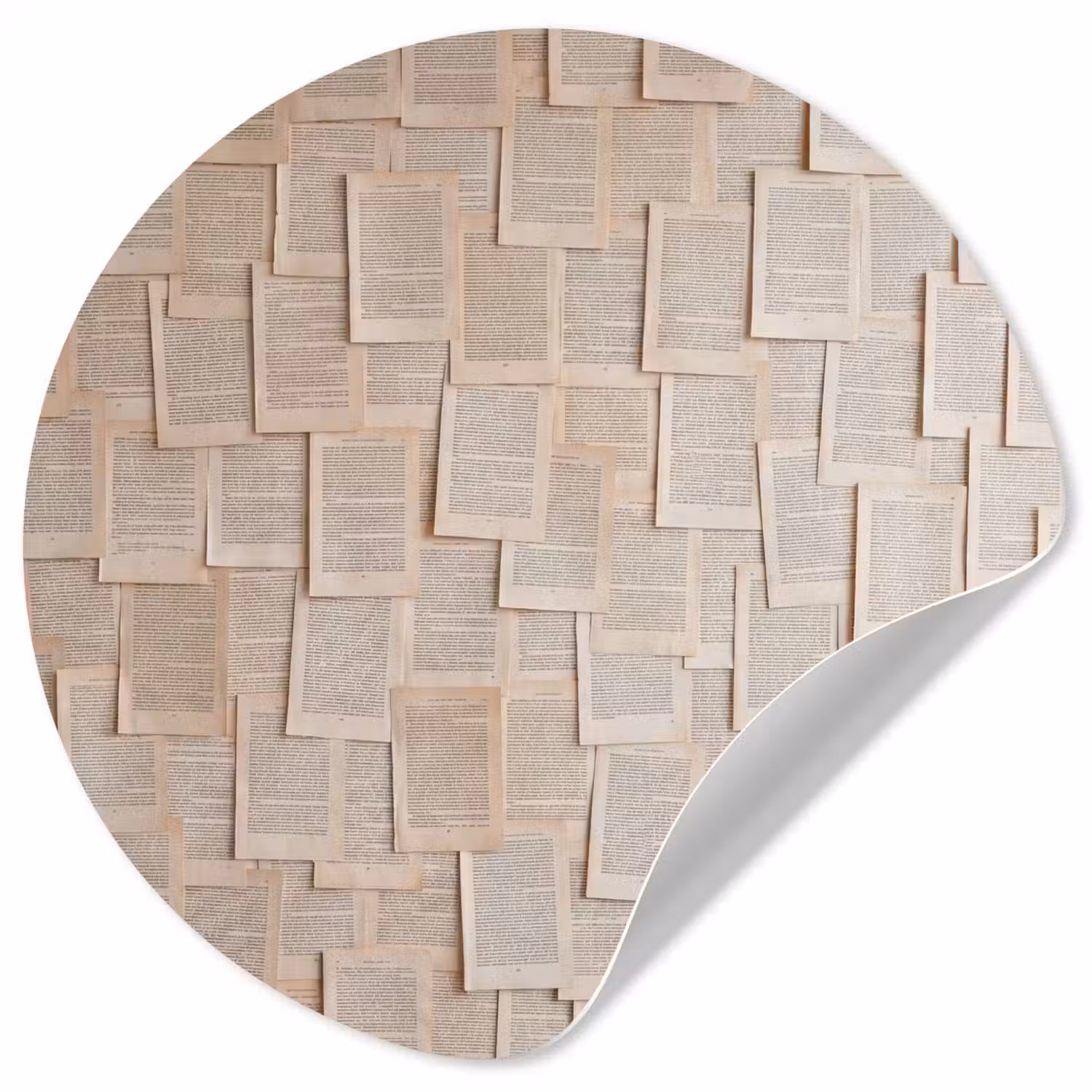 Boekpagina - Collage - Literatuur - Vintage - Beige Wandcirkel behangsticker klein -3d
