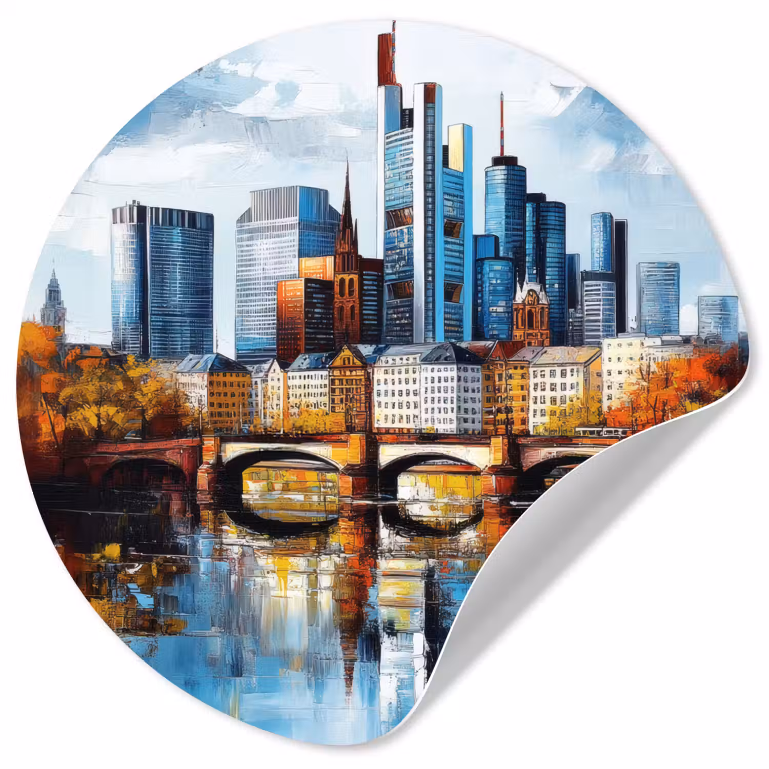 Bomen Frankfurt- Stad - Skyline - Brug Wandcirkel behangsticker klein -3d