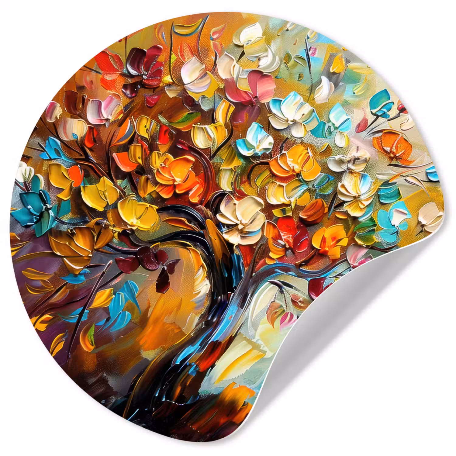 Boom - Abstract - Kleurrijk - Bloemen Wandcirkel behangsticker klein -3d