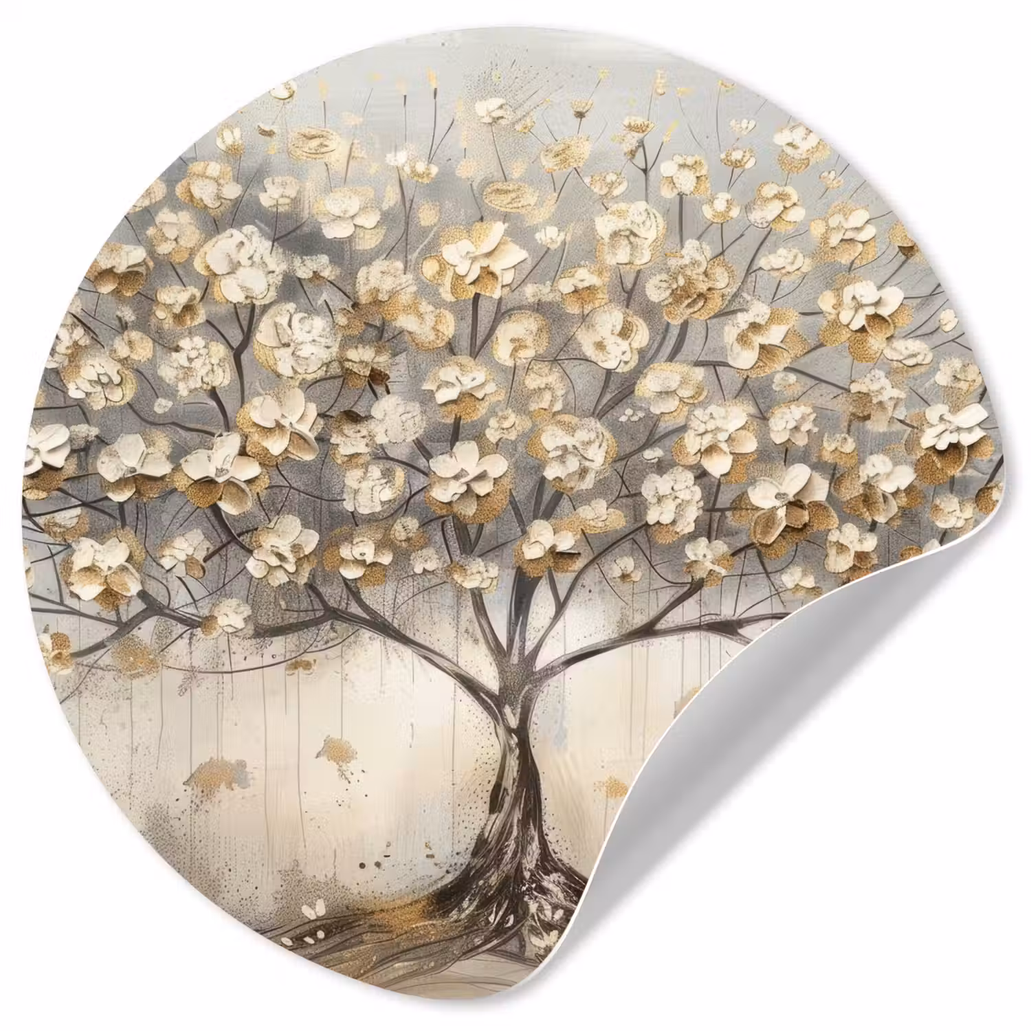 Boom - Beige - Goud - Verflook - Grijs Wandcirkel behangsticker klein -3d