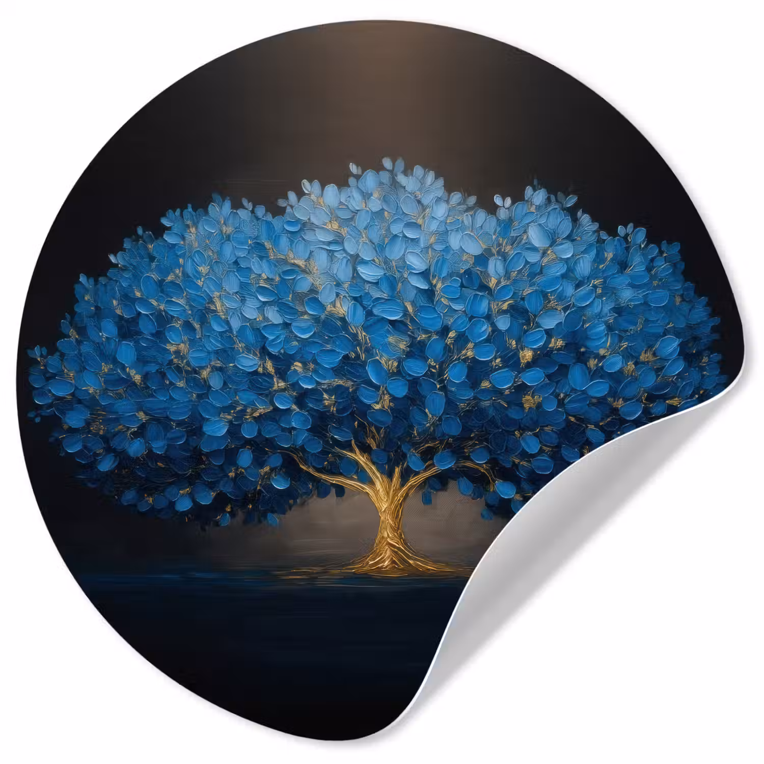 Boom - Blauw - Bladeren - Penseelstreken Wandcirkel behangsticker klein -3d