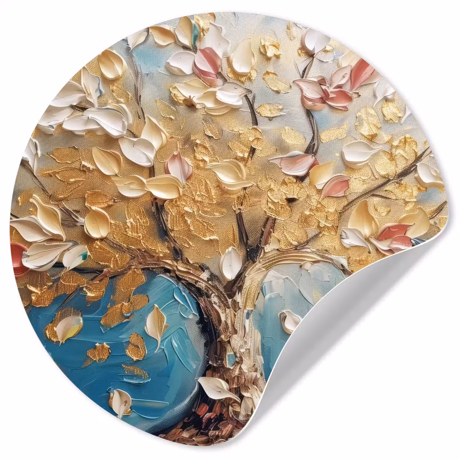 Boom - Blauw - Goud - Abstract - Modern Wandcirkel behangsticker klein -3d