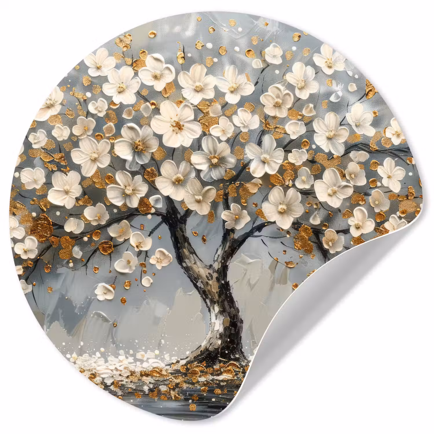 Boom - Bloemen - Wit - Natuur - Kunst Wandcirkel behangsticker klein -3d
