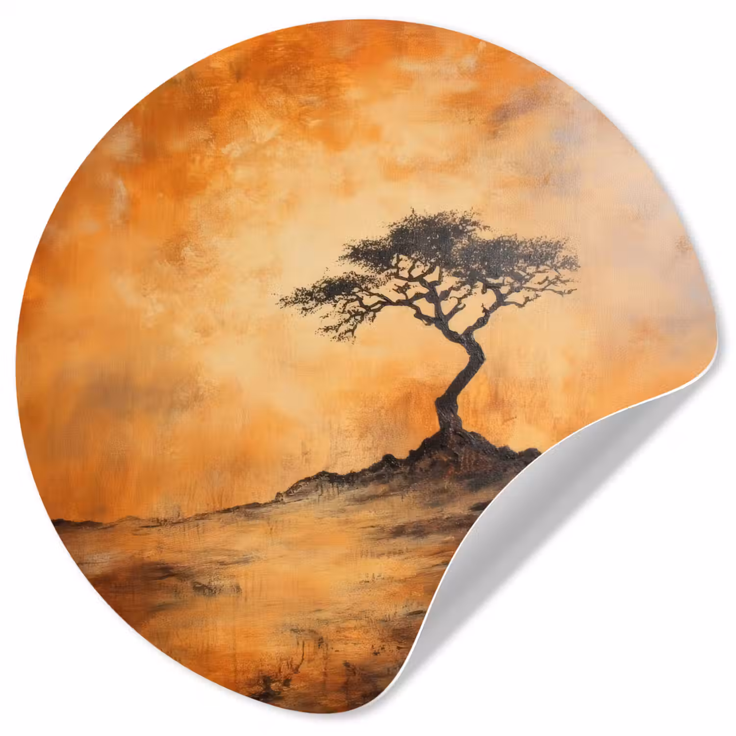 Boom - Landschap - Oranje Wandcirkel behangsticker klein -3d
