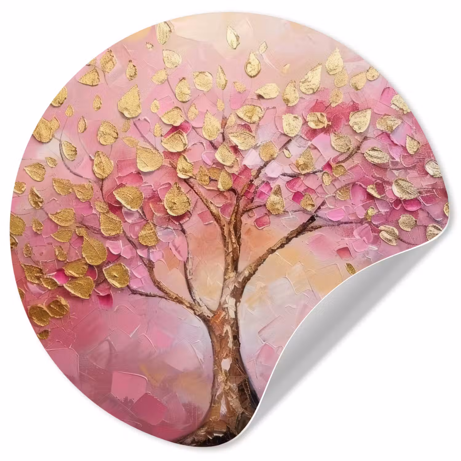 Boom - Roze - Goud - Modern Wandcirkel behangsticker klein -3d