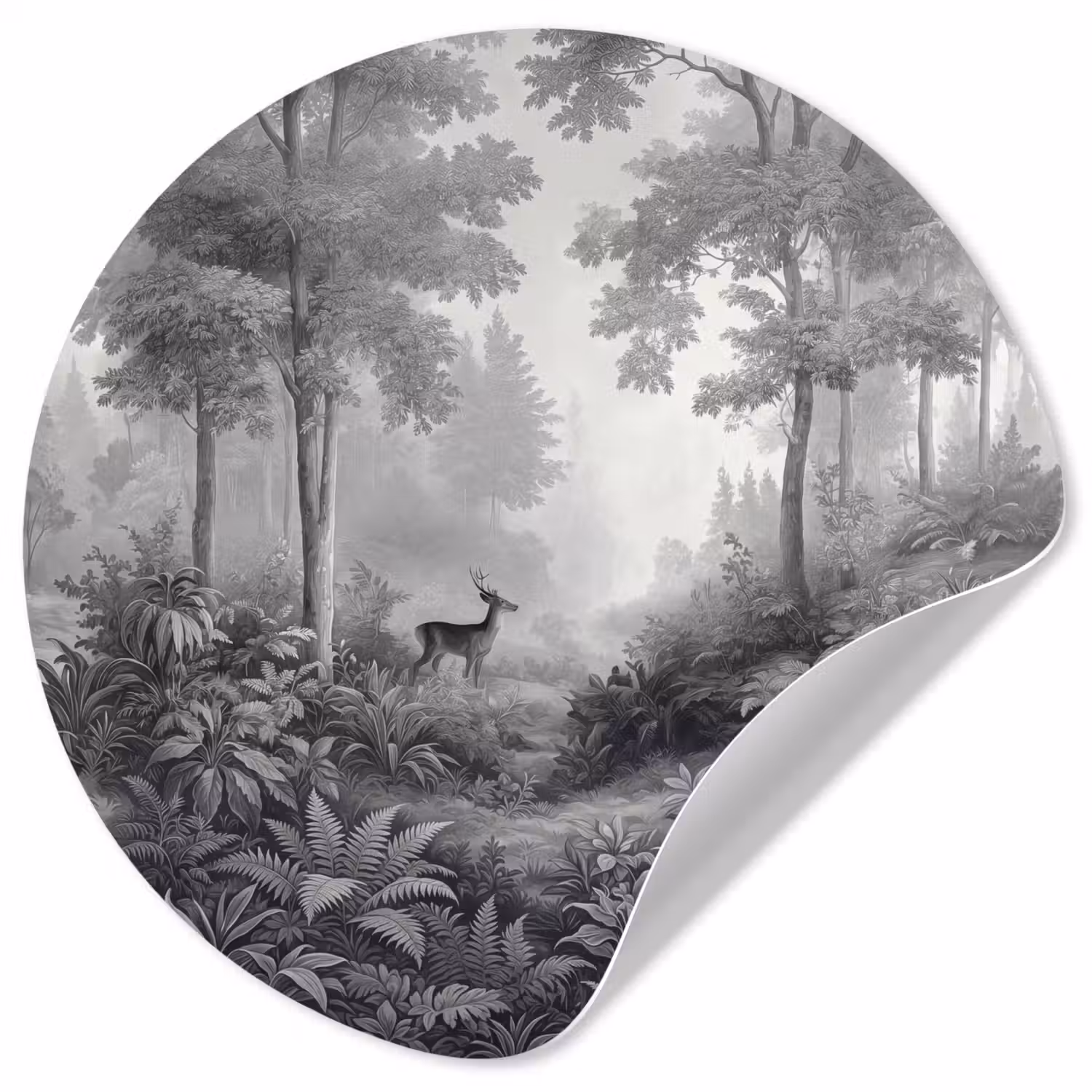 Bos - Hert - Zwart - Wit Wandcirkel behangsticker klein -3d