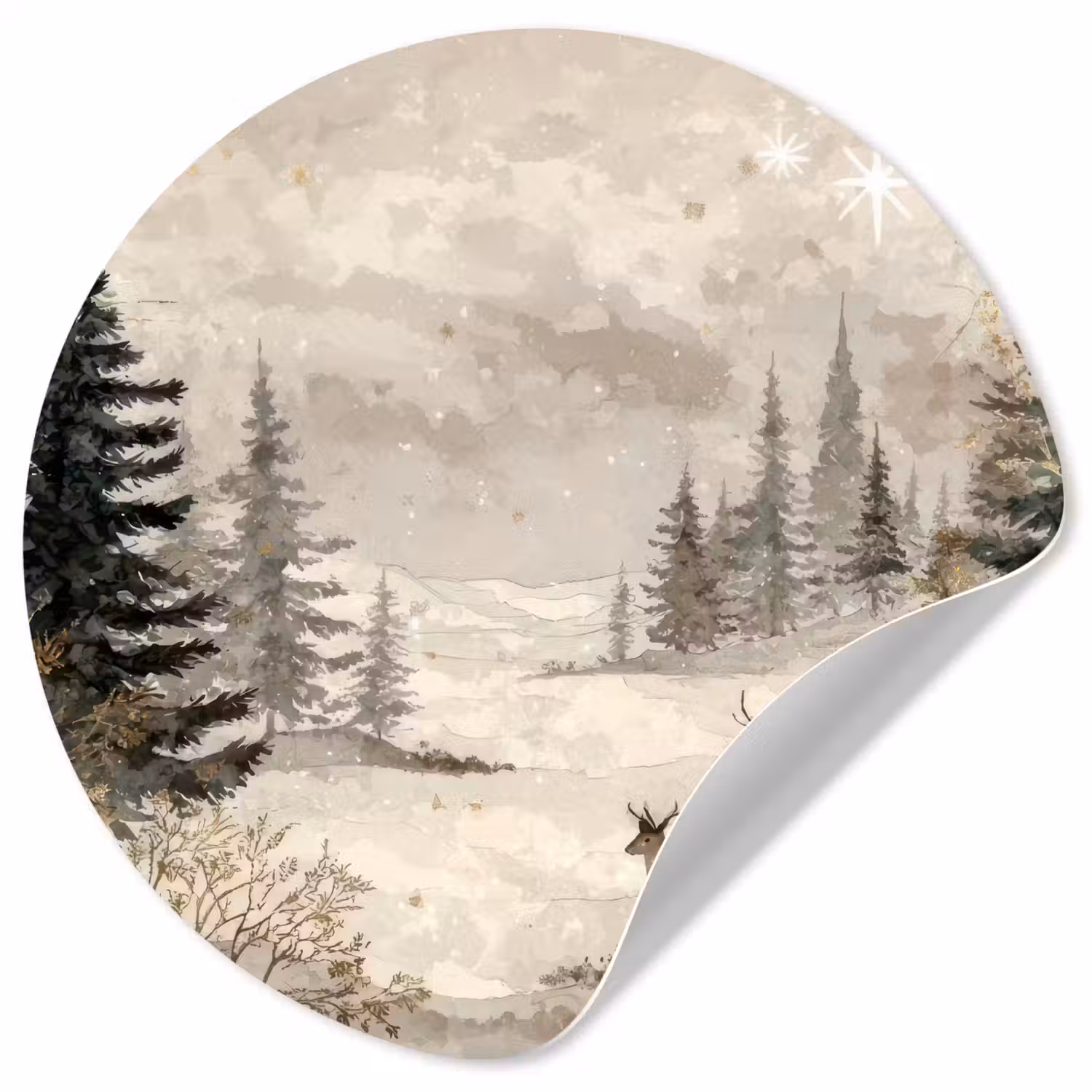 Bos - Herten - Winter - Sneeuw Wandcirkel behangsticker klein -3d