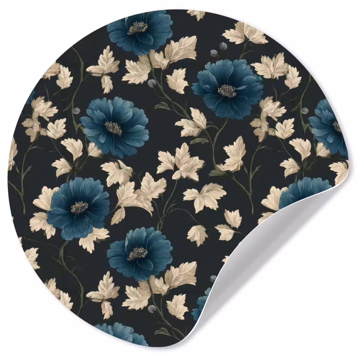 Botanisch - Bloemen - Blauw Wandcirkel behangsticker klein 186 -3d