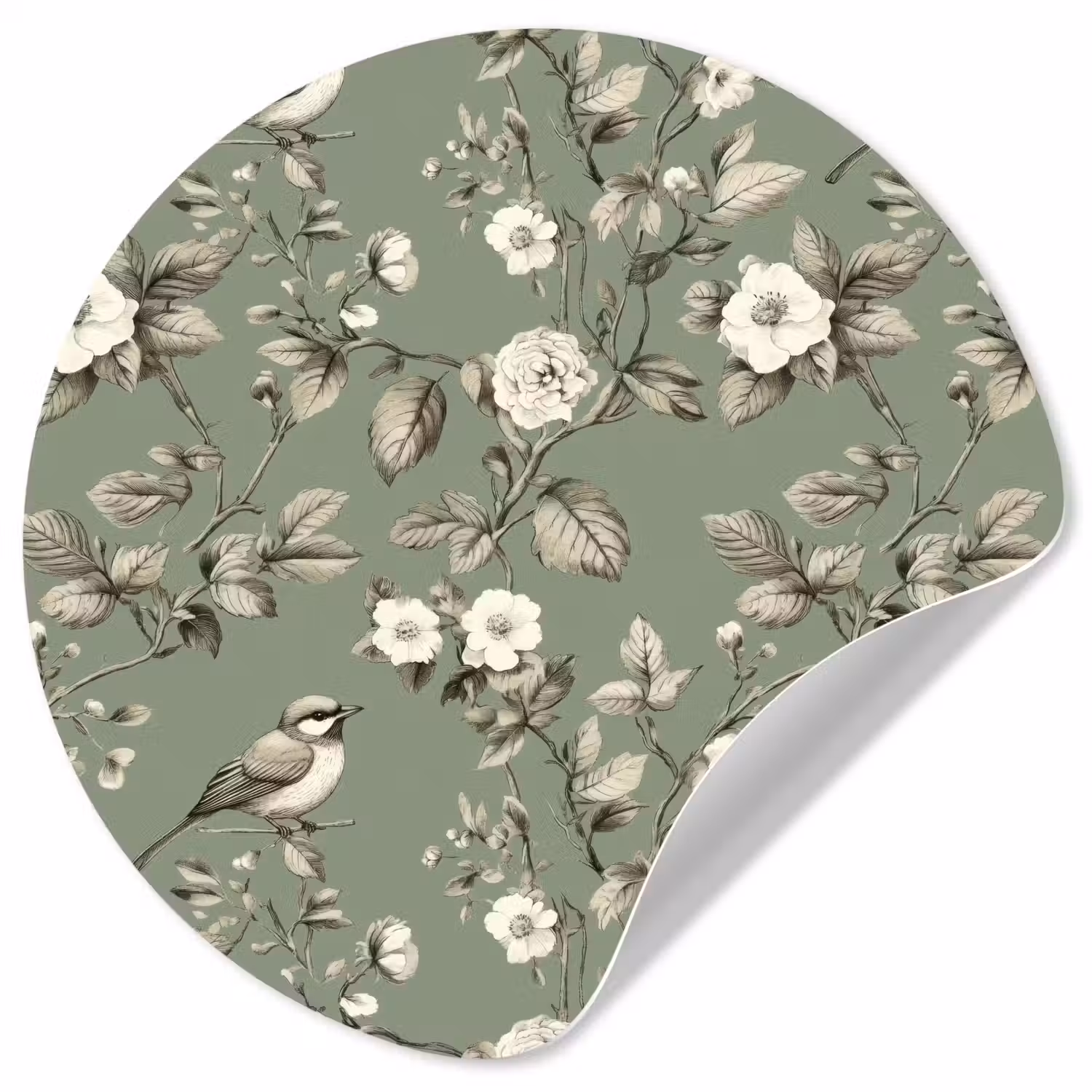 Botanisch - Vogels - Groen Wandcirkel behangsticker klein 186 -3d