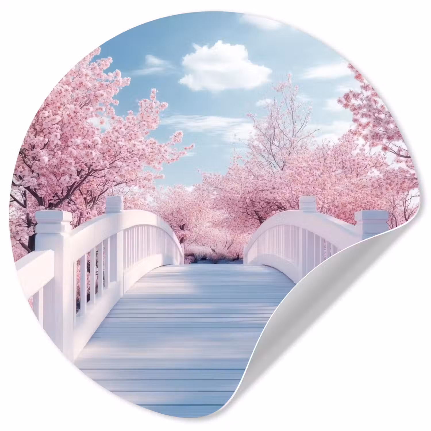 Brug - Kersenbomen - Wit Wandcirkel behangsticker klein -3d