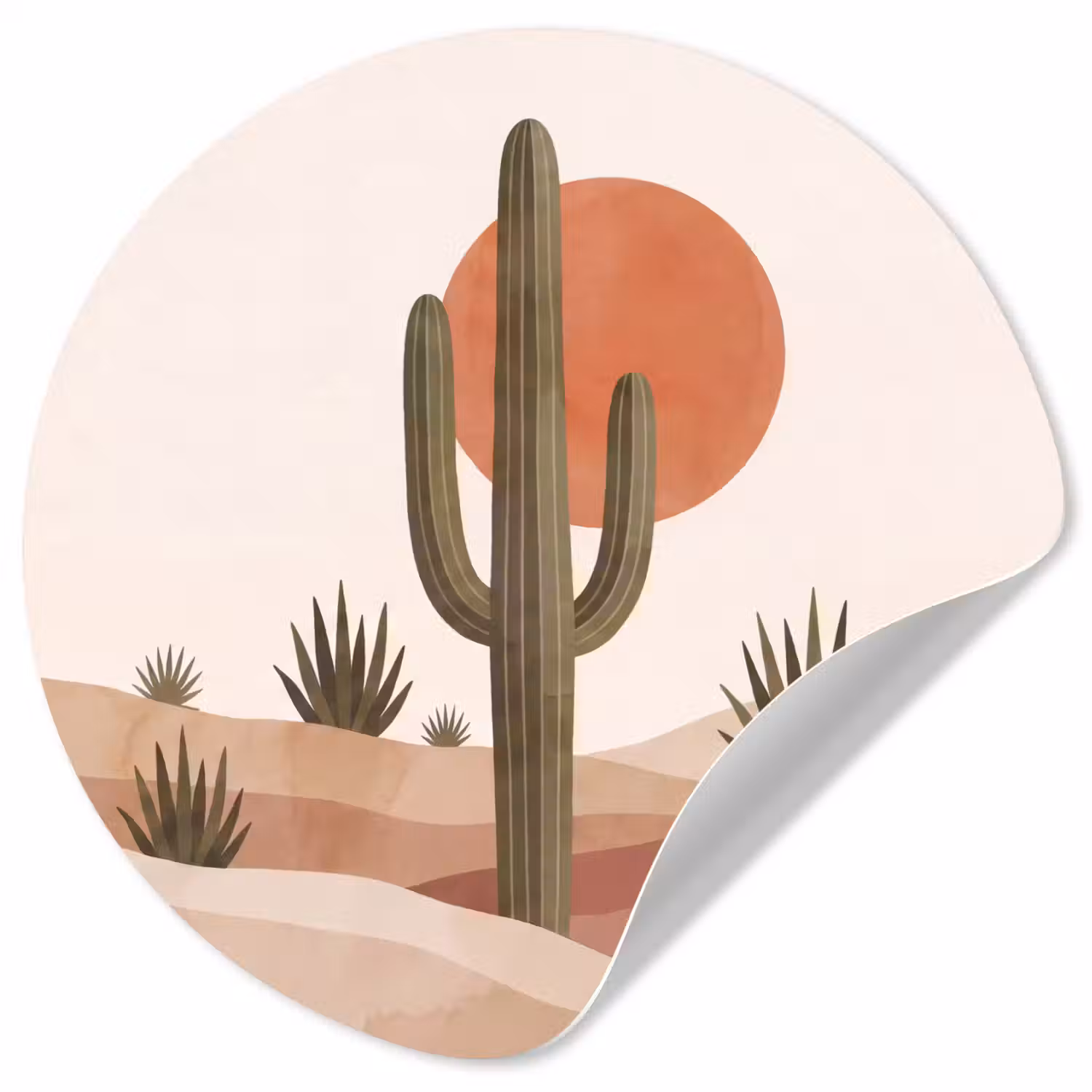 Cactus - Duinen - Modern - Landschap - Groen Wandcirkel behangsticker klein -3d