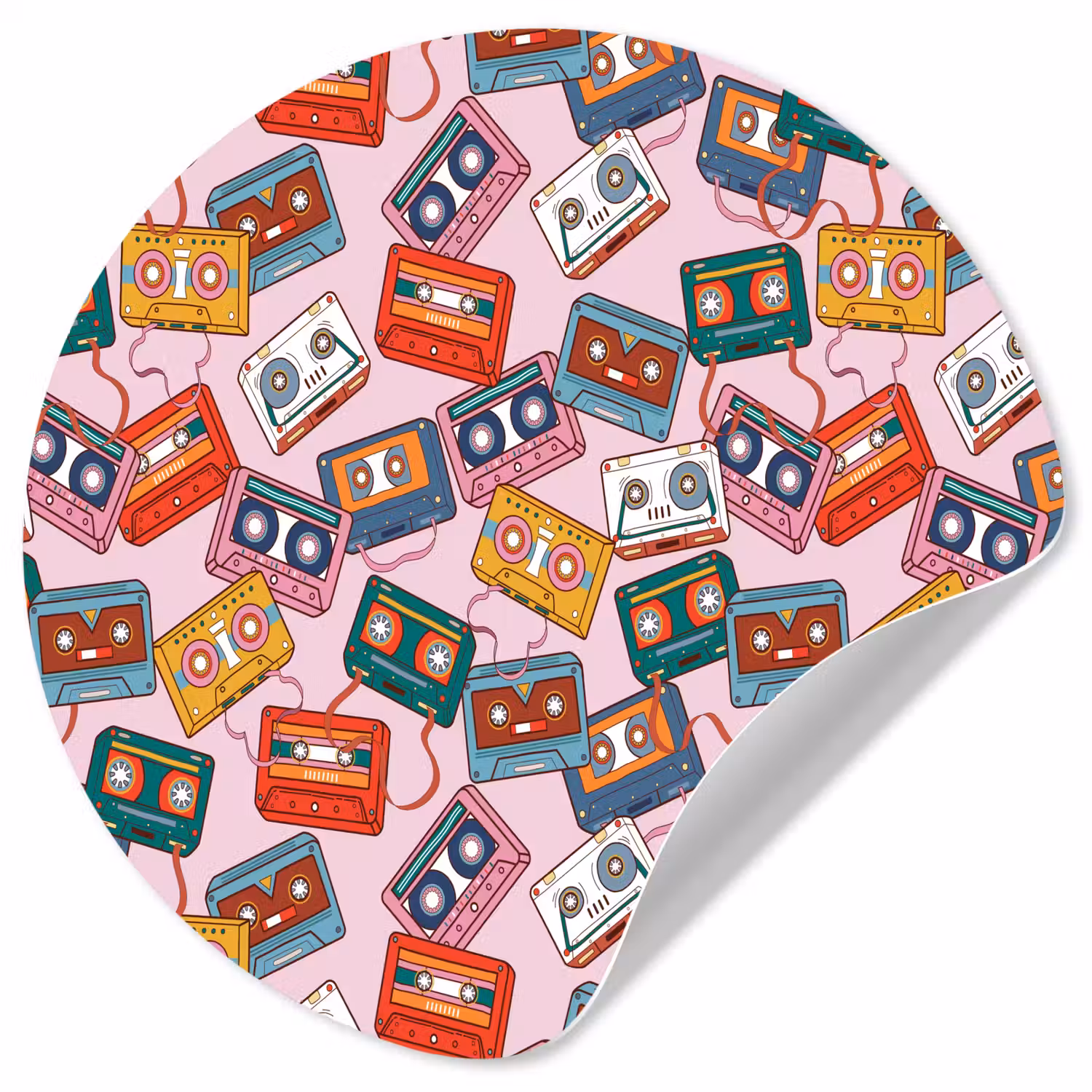 Cassette - Patroon - Roze Wandcirkel behangsticker klein 186 -3d
