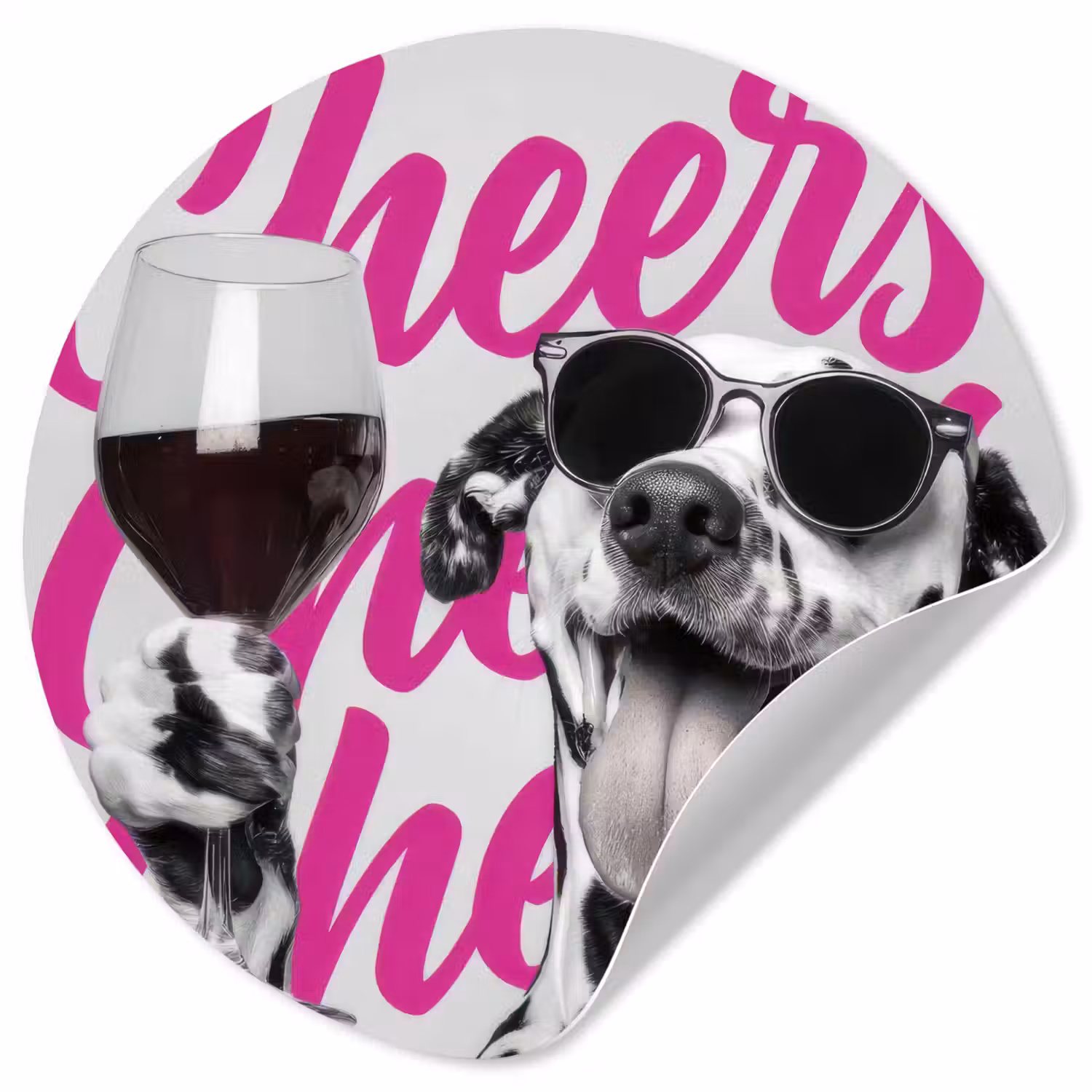 Cheers - Hond - Roze - Wijn Wandcirkel behangsticker klein -3d