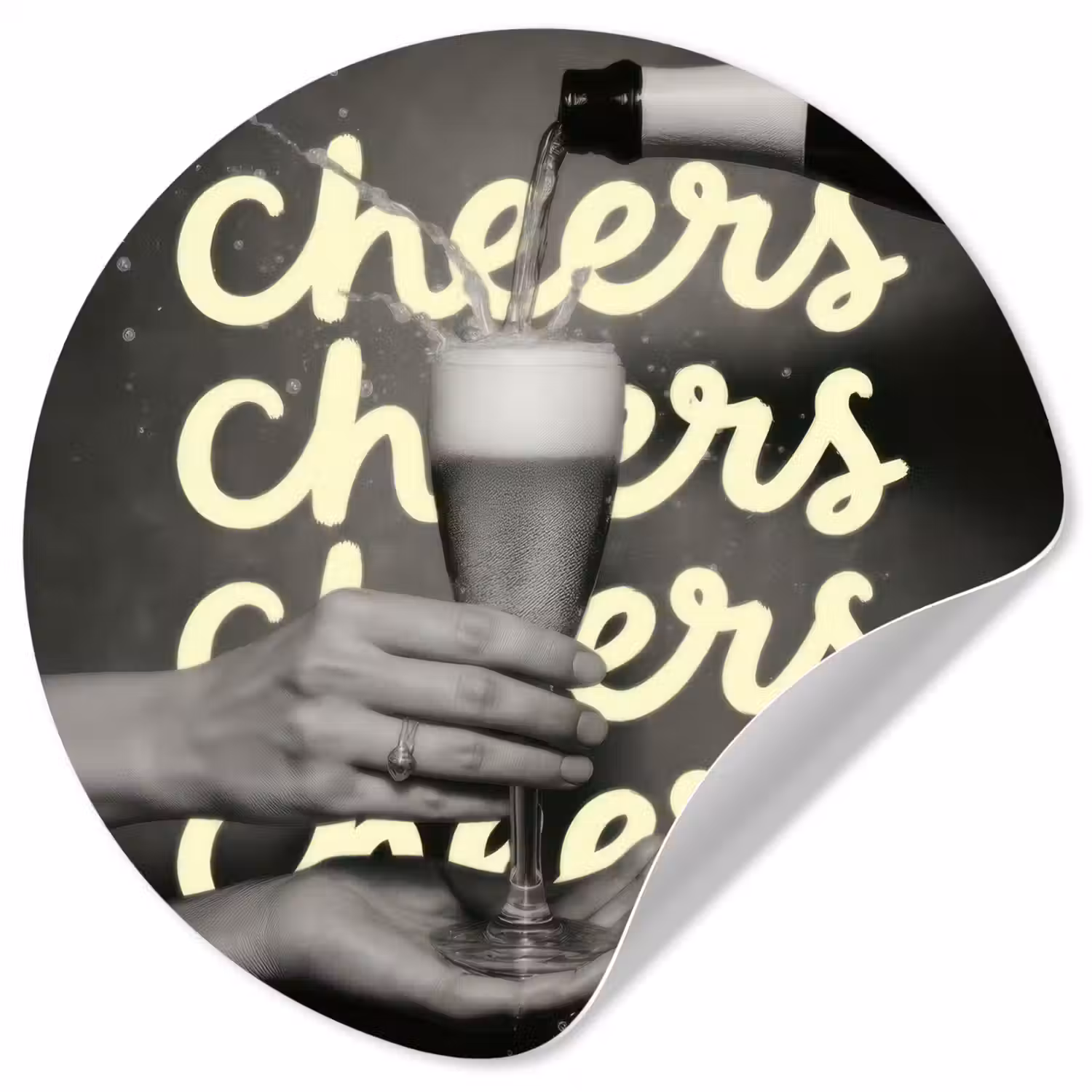 Cheers - Wijn - Zwart - Wit Wandcirkel behangsticker klein -3d