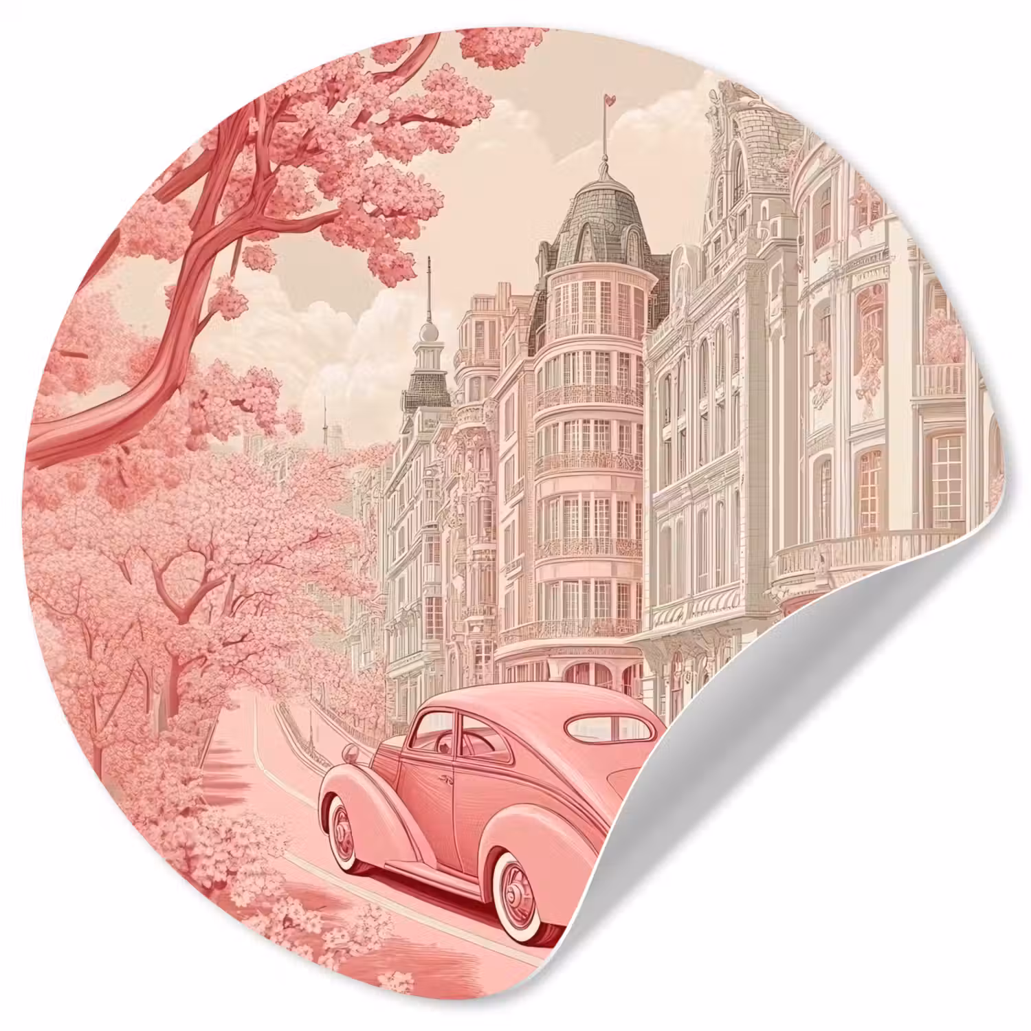City - Car - Pink Wandcirkel behangsticker klein -3d
