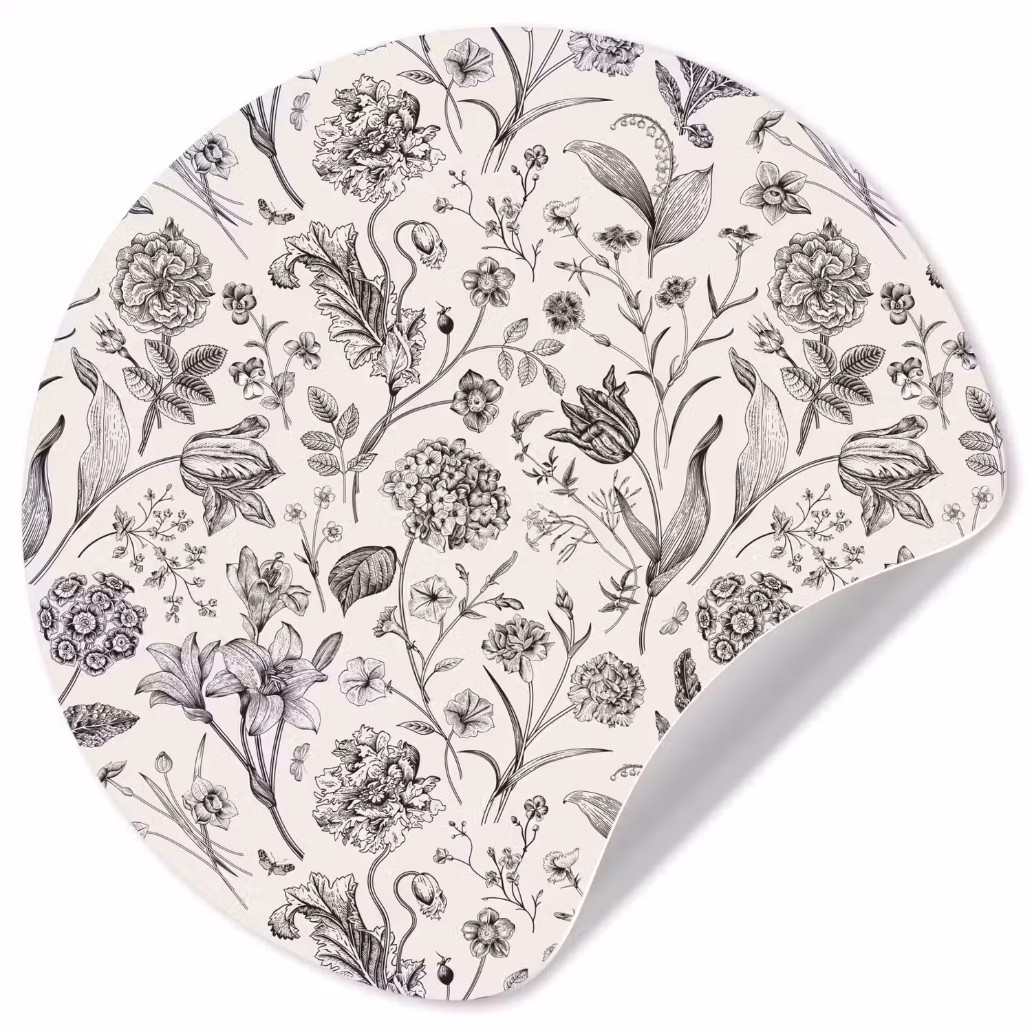 Classic - Black - White - Floral Wandcirkel behangsticker klein 186 -3d