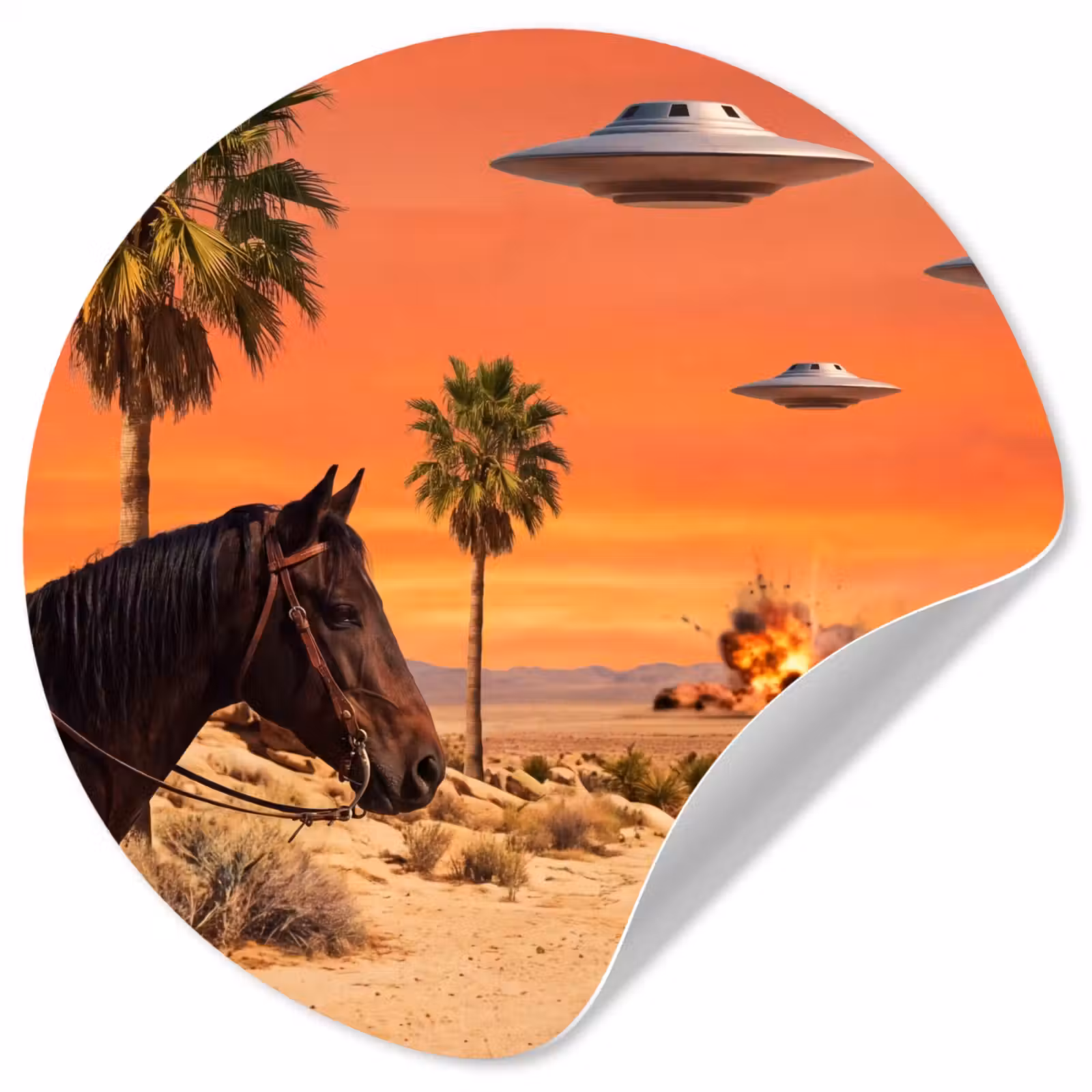 Behangcirkel - Cowboy - Paard - Woestijn - Cowboy - Paard - Woestijn Wandcirkel behangsticker klein