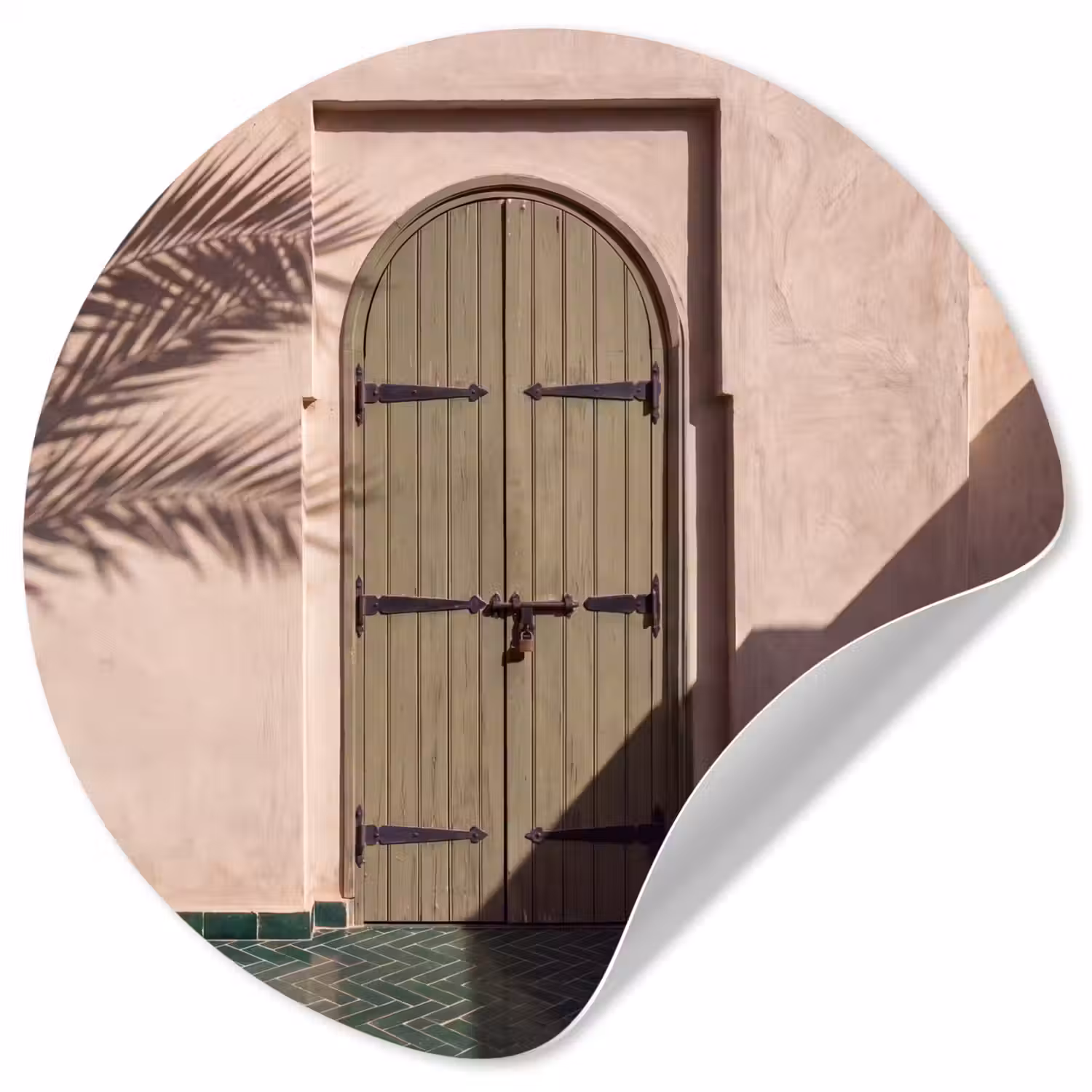 Deur - Hout - Architectuur - Groen - Rustiek Wandcirkel behangsticker klein -3d
