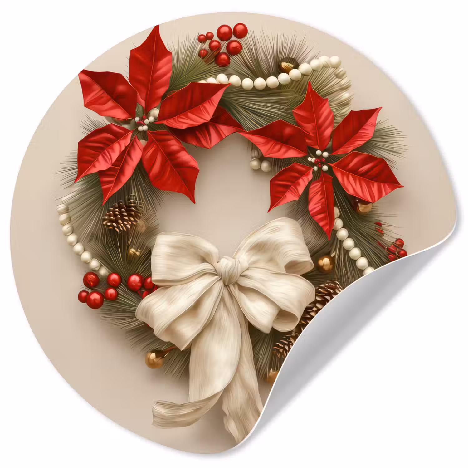 Deurkrans - Strik - Kerst - Rood - Groen Wandcirkel behangsticker klein -3d