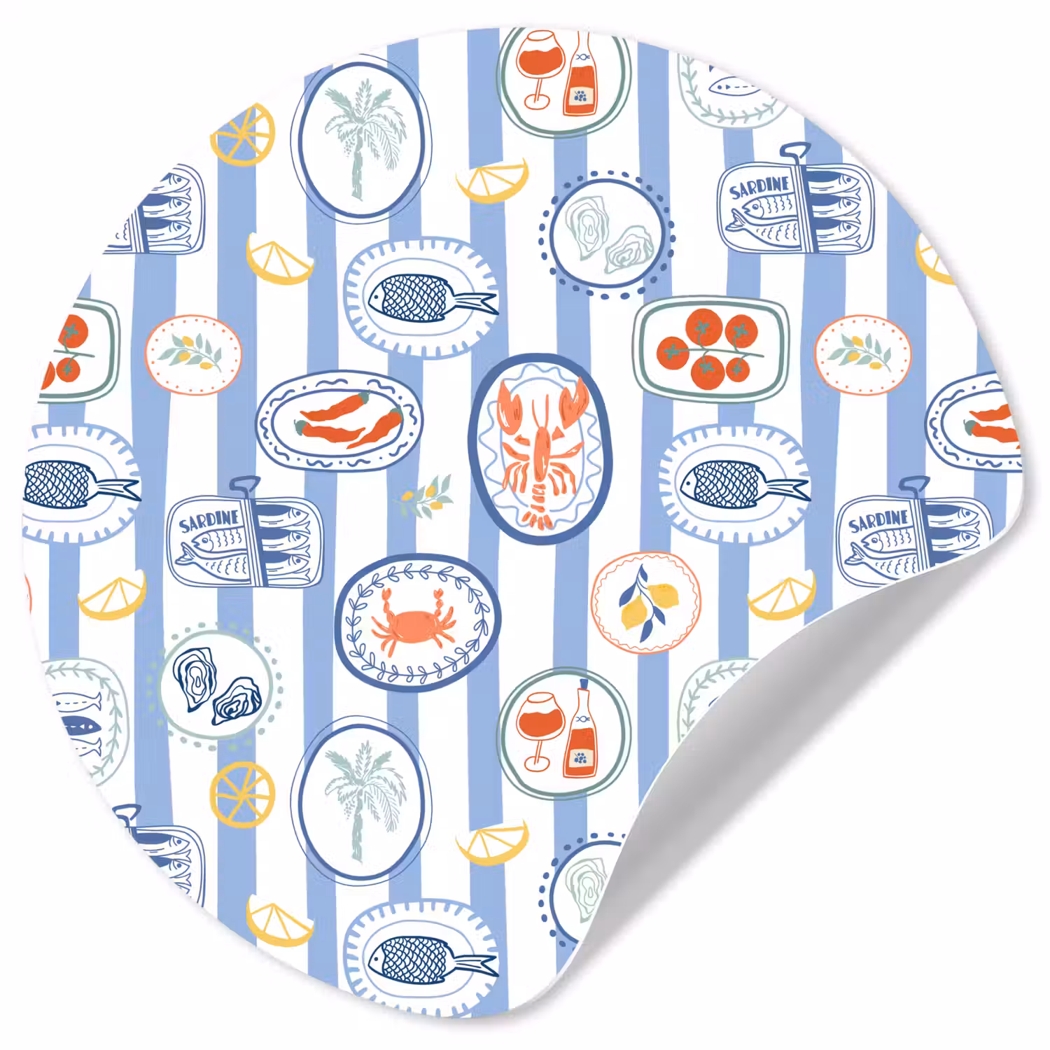 Zee - Sfeer - Kreeft - Oester Wandcirkel behangsticker klein 186 -3d