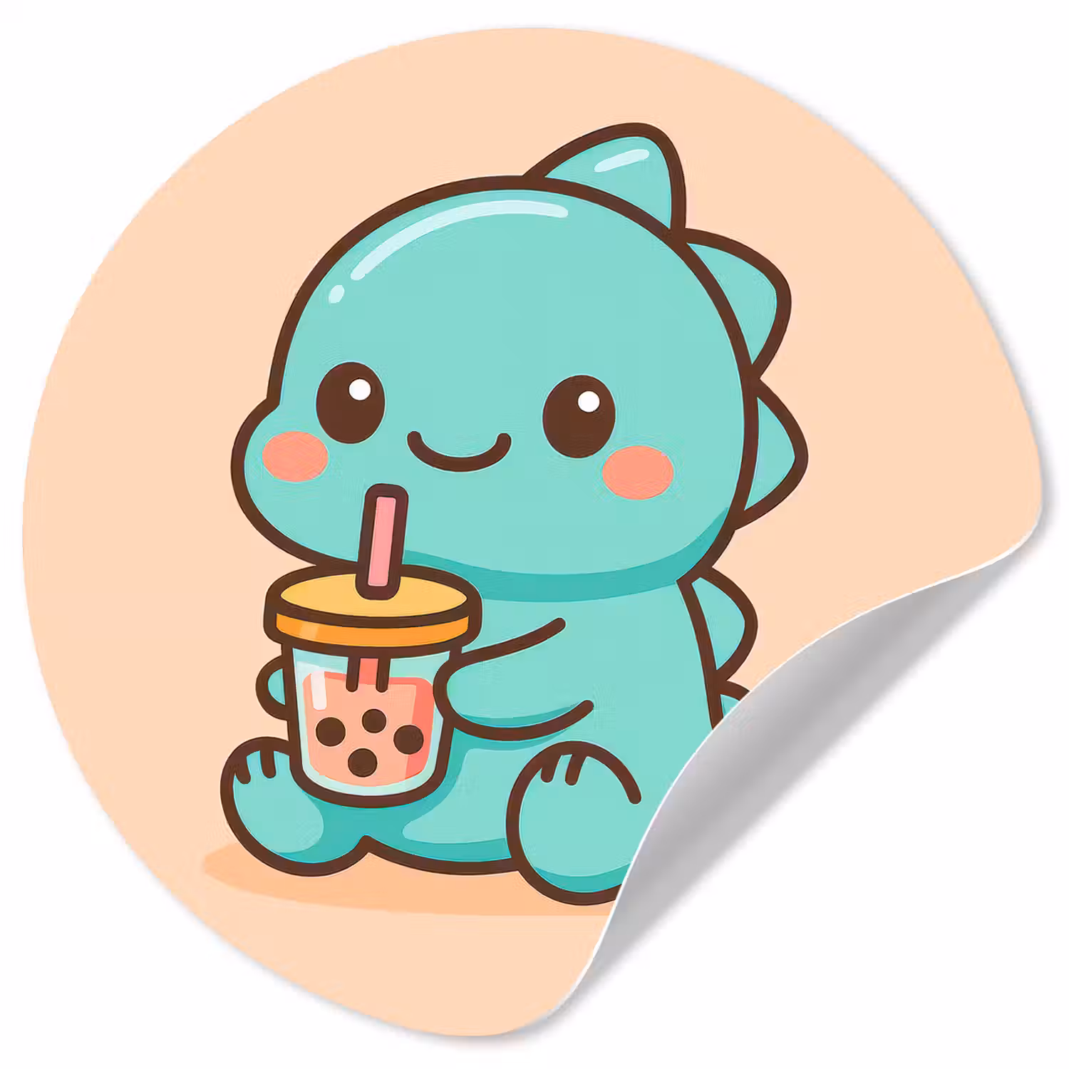 Dino - Boba - kawaii - Oranje Wandcirkel behangsticker klein -3d