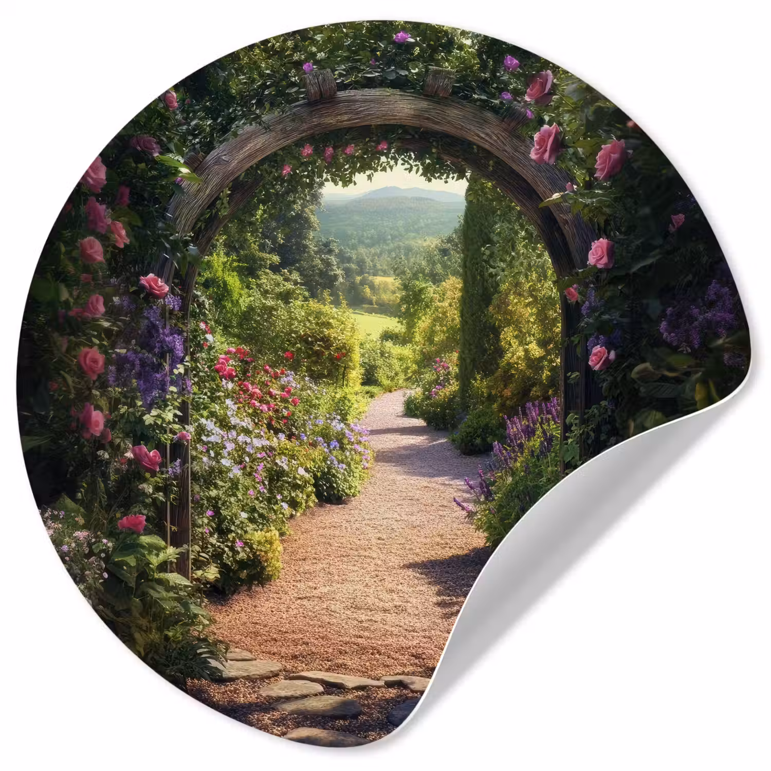 Doorkijk - Bloemen - Natuur - Rozenboog Wandcirkel behangsticker klein -3d