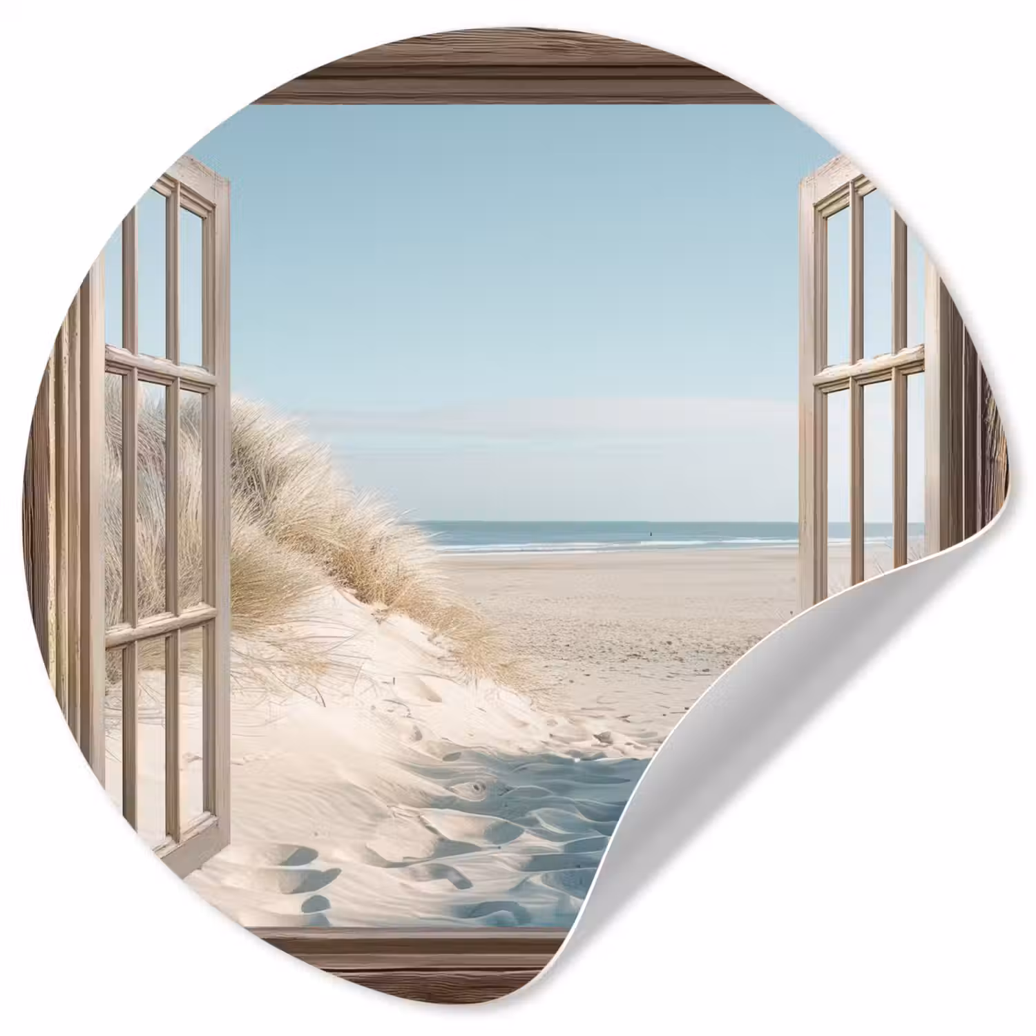 Doorkijk - Helmgras - Duinen - Zee - Landschap Wandcirkel behangsticker klein -3d