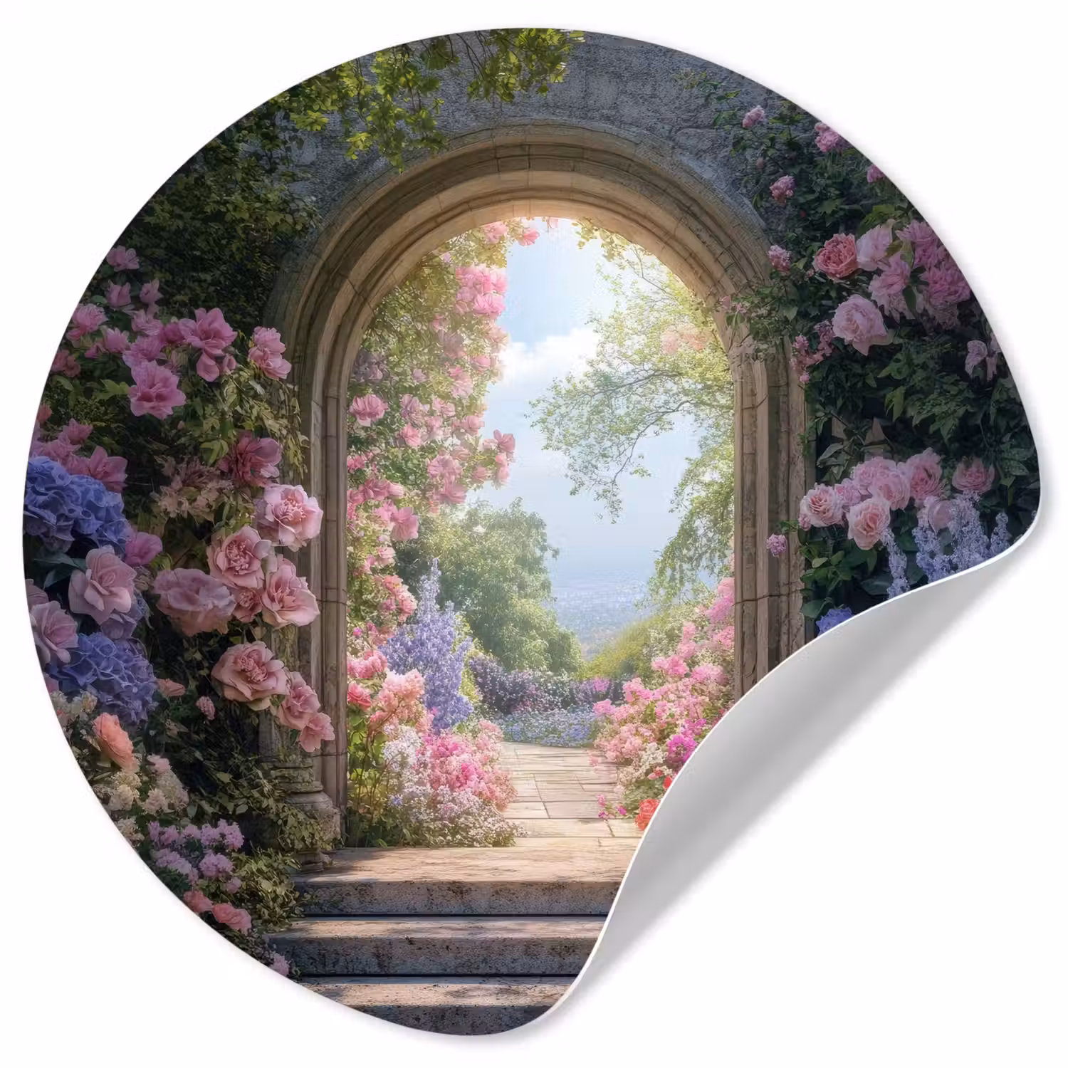 Doorkijk - Rozen - Vintage - Bloemen Wandcirkel behangsticker klein -3d