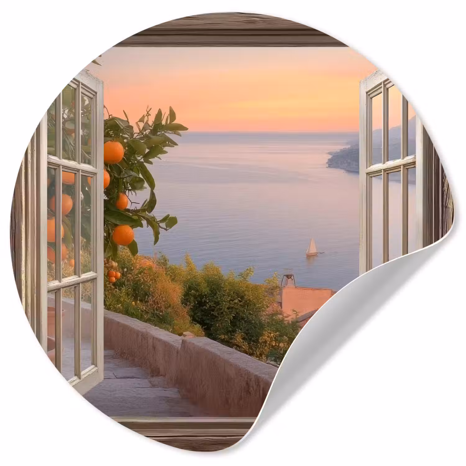Doorkijk - Uitzicht - Meer - Landschap Wandcirkel behangsticker klein -3d