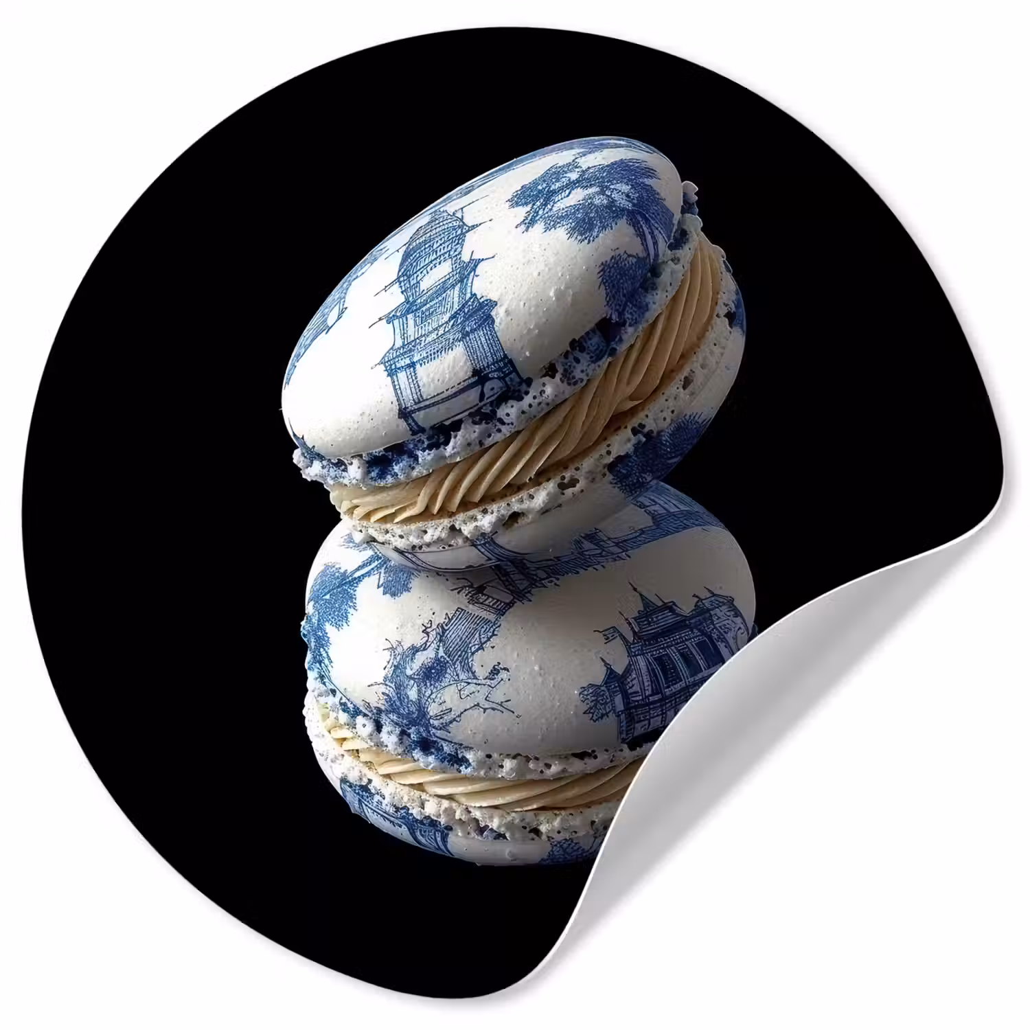 Eten - Macarons - Delfts blauw - Koekjes Wandcirkel behangsticker klein -3d