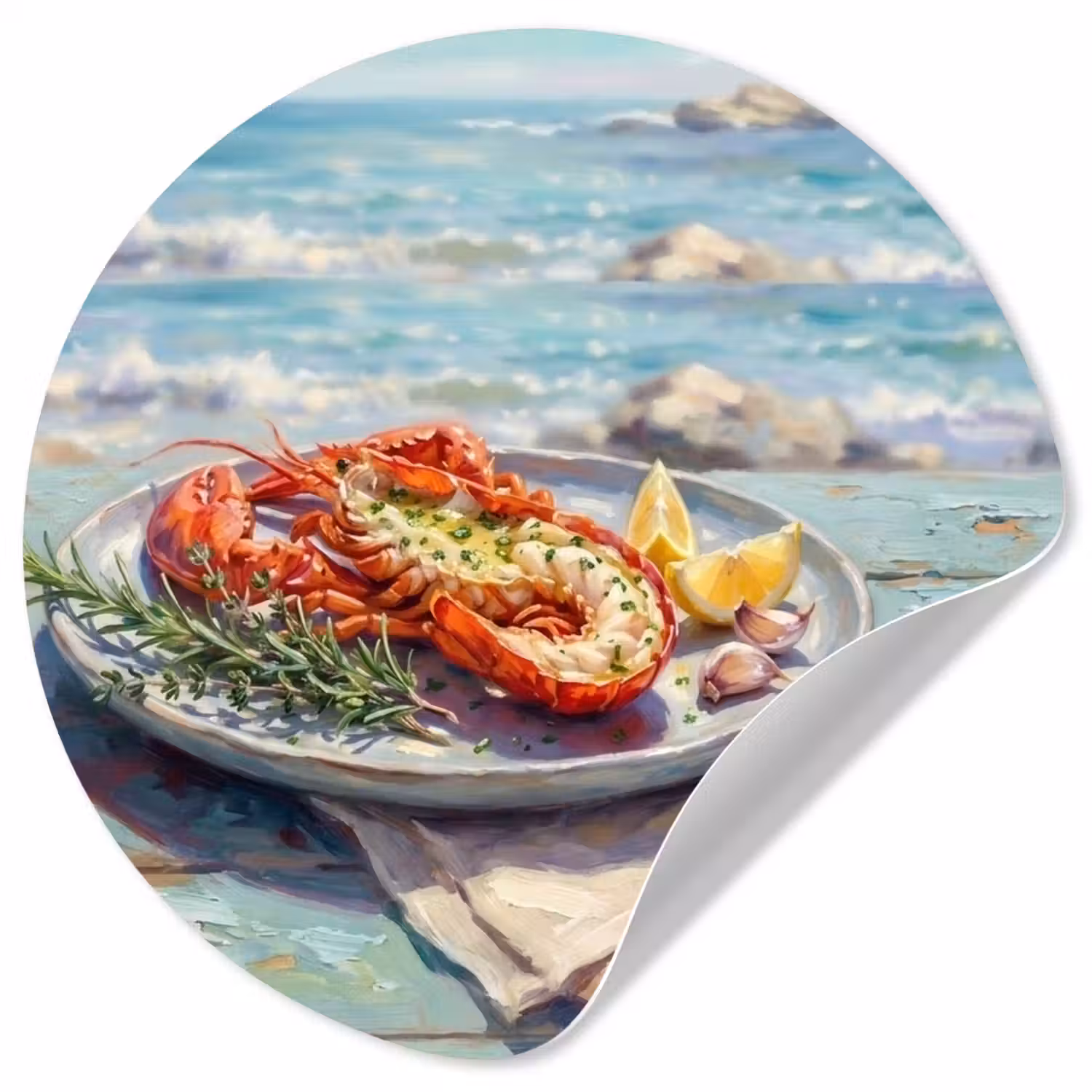 Eten - Zee - Kust - Modern - Blauw Wandcirkel behangsticker klein -3d