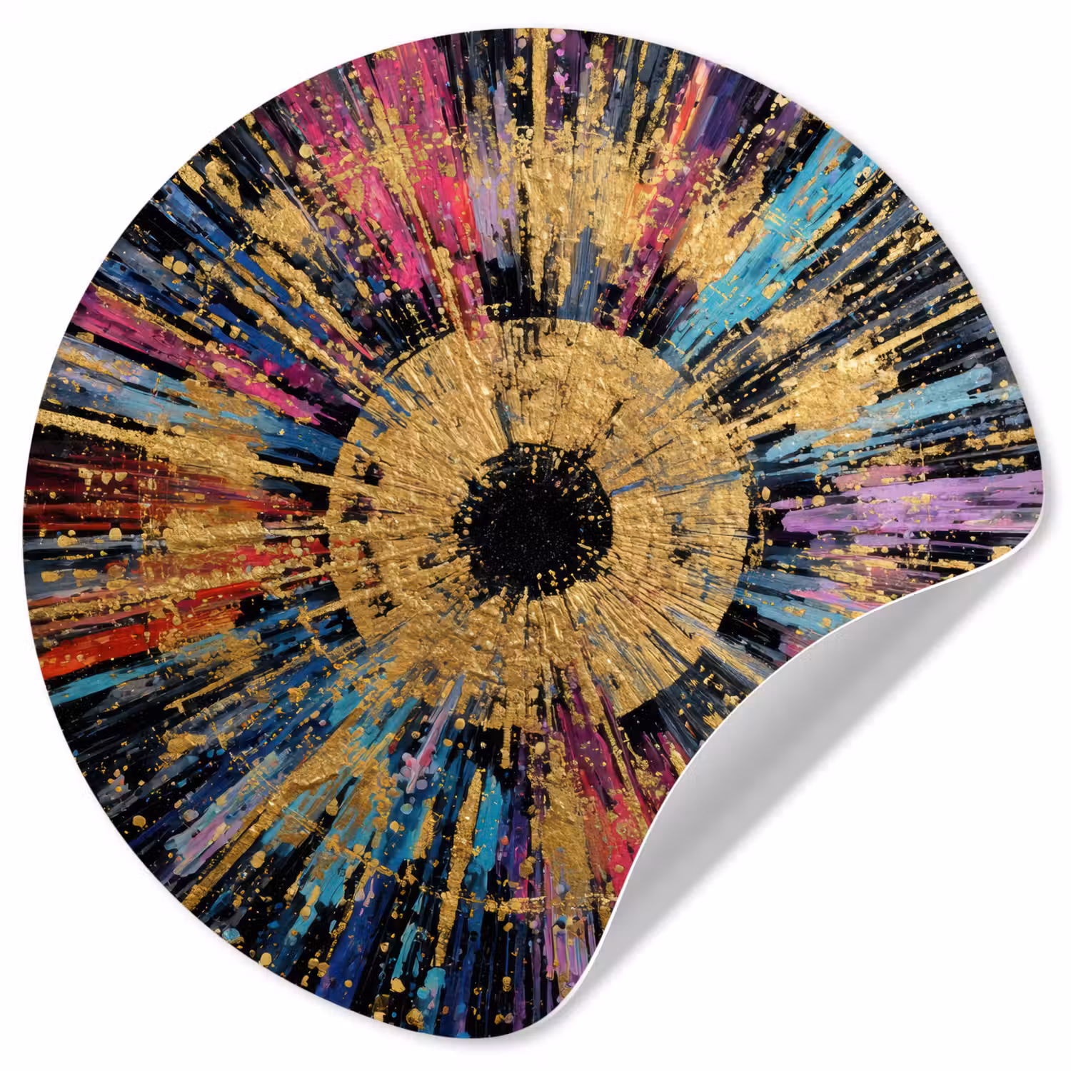 Explosie - Goud - Kleurrijk - Abstract Wandcirkel behangsticker klein -3d