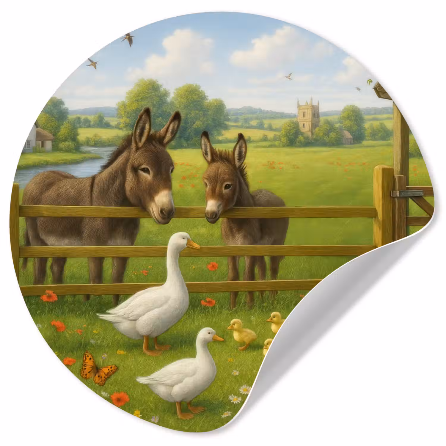 Ezels - Ganzen - Kleurrijk Wandcirkel behangsticker klein -3d