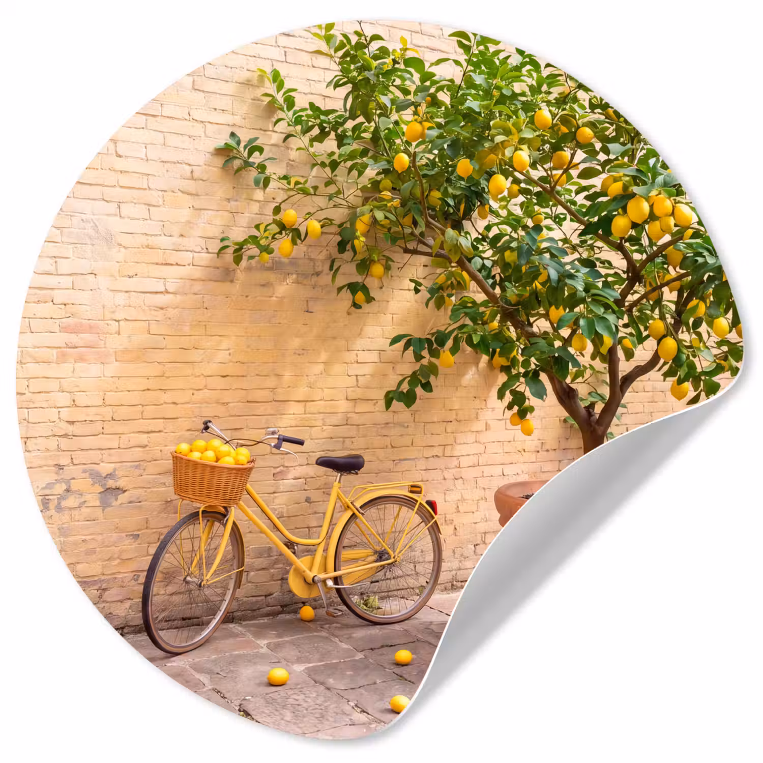 Fiets - Mand - Eten - Geel - Zomer Wandcirkel behangsticker klein -3d