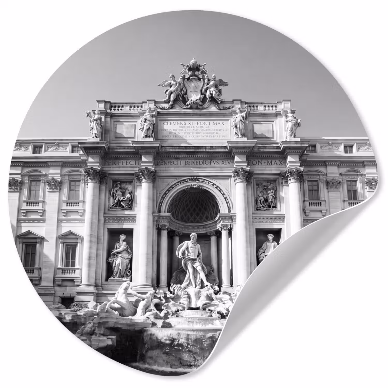 Fontein - Beelden - Architectuur - Zwart-wit Wandcirkel behangsticker klein -3d
