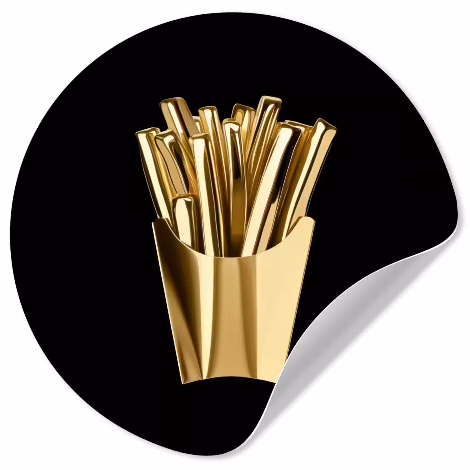 Friet - Goud - Chrome - Eten Wandcirkel behangsticker klein -3d